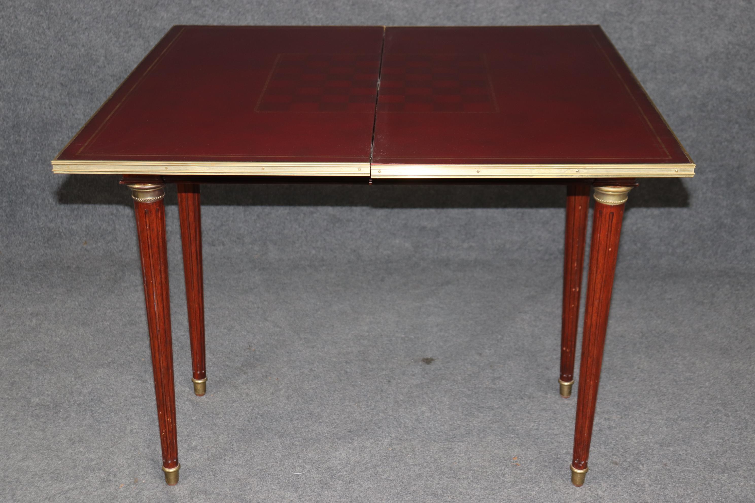 Flame Mahogany Louis XVI Bronze Mounted Style Flip Top Game Chess Table For Sale 1