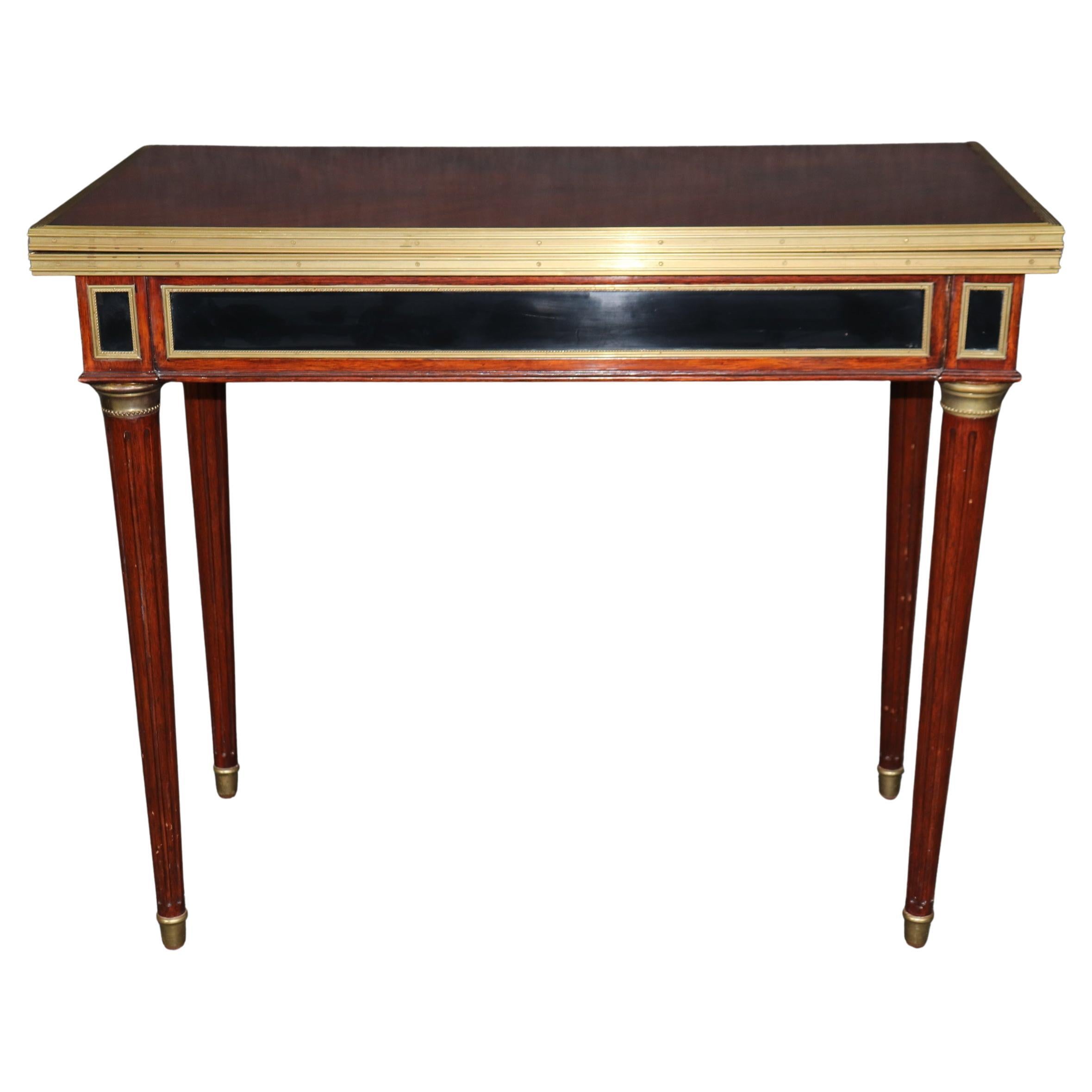 Flame Mahogany Louis XVI Bronze Mounted Style Flip Top Game Chess Table For Sale