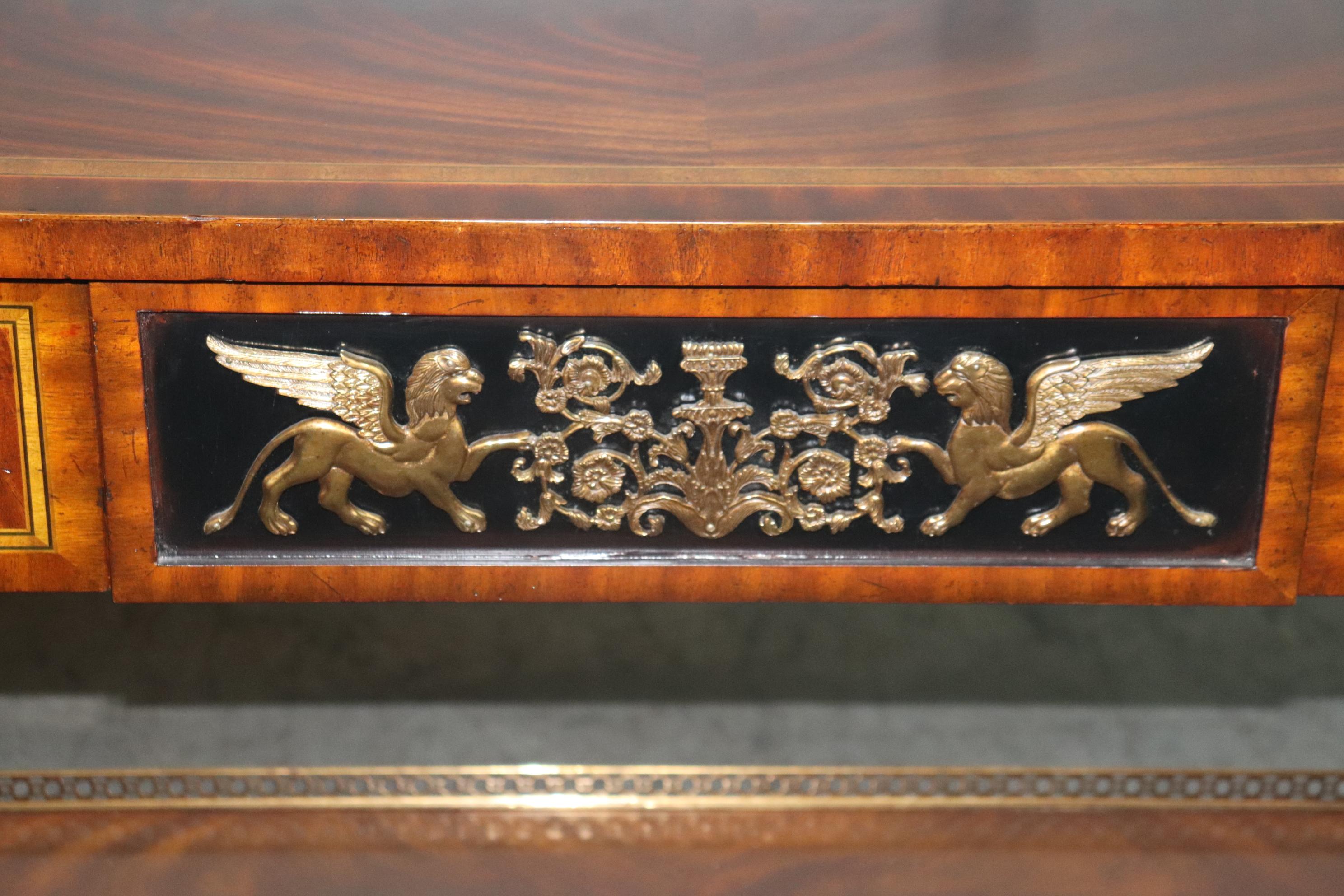 Empire Revival Flame Mahogany Maitland Smith Bronze Mounted Griffin French Empire Console Table