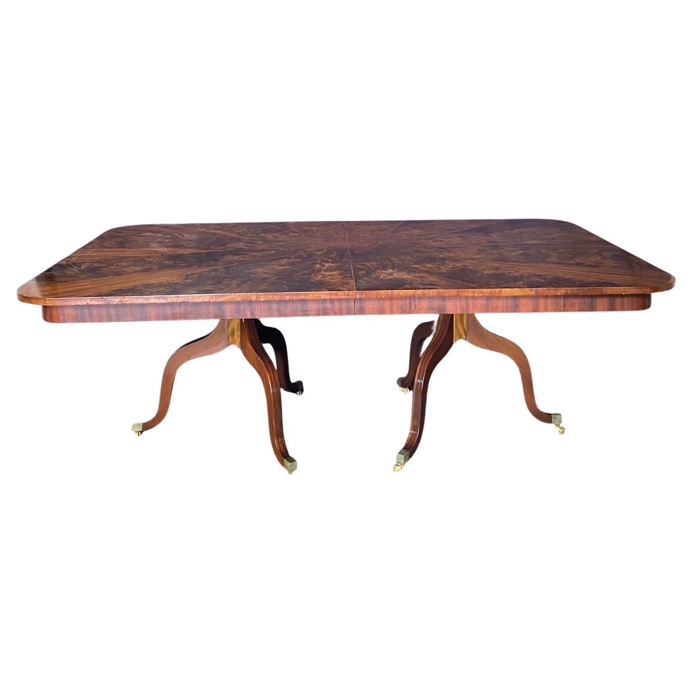  Flame Mahogany Regency Double Pedestal Dining Table with Two Leaves 