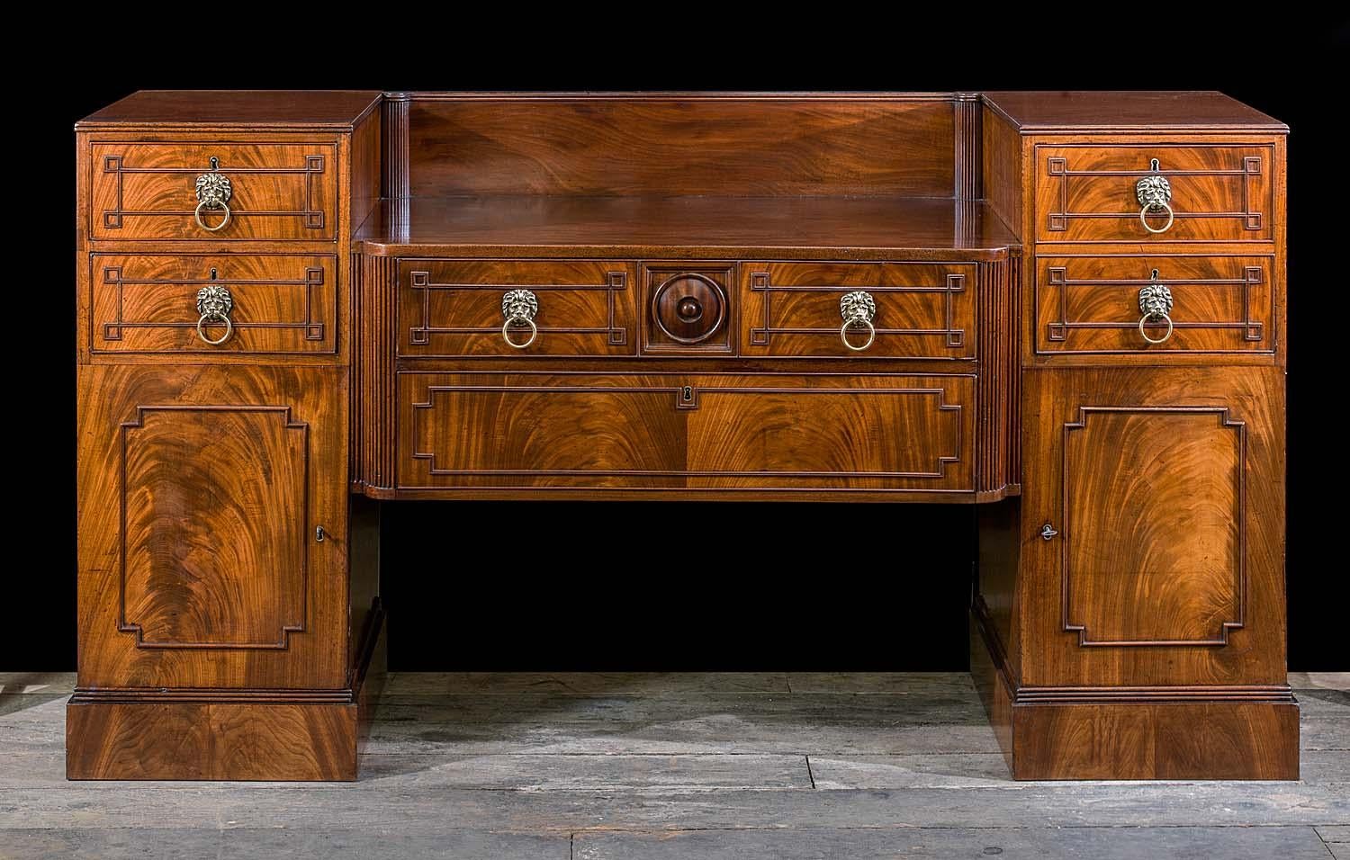 19th Century Flame Mahogany Regency Twin Pedestal Sideboard For Sale