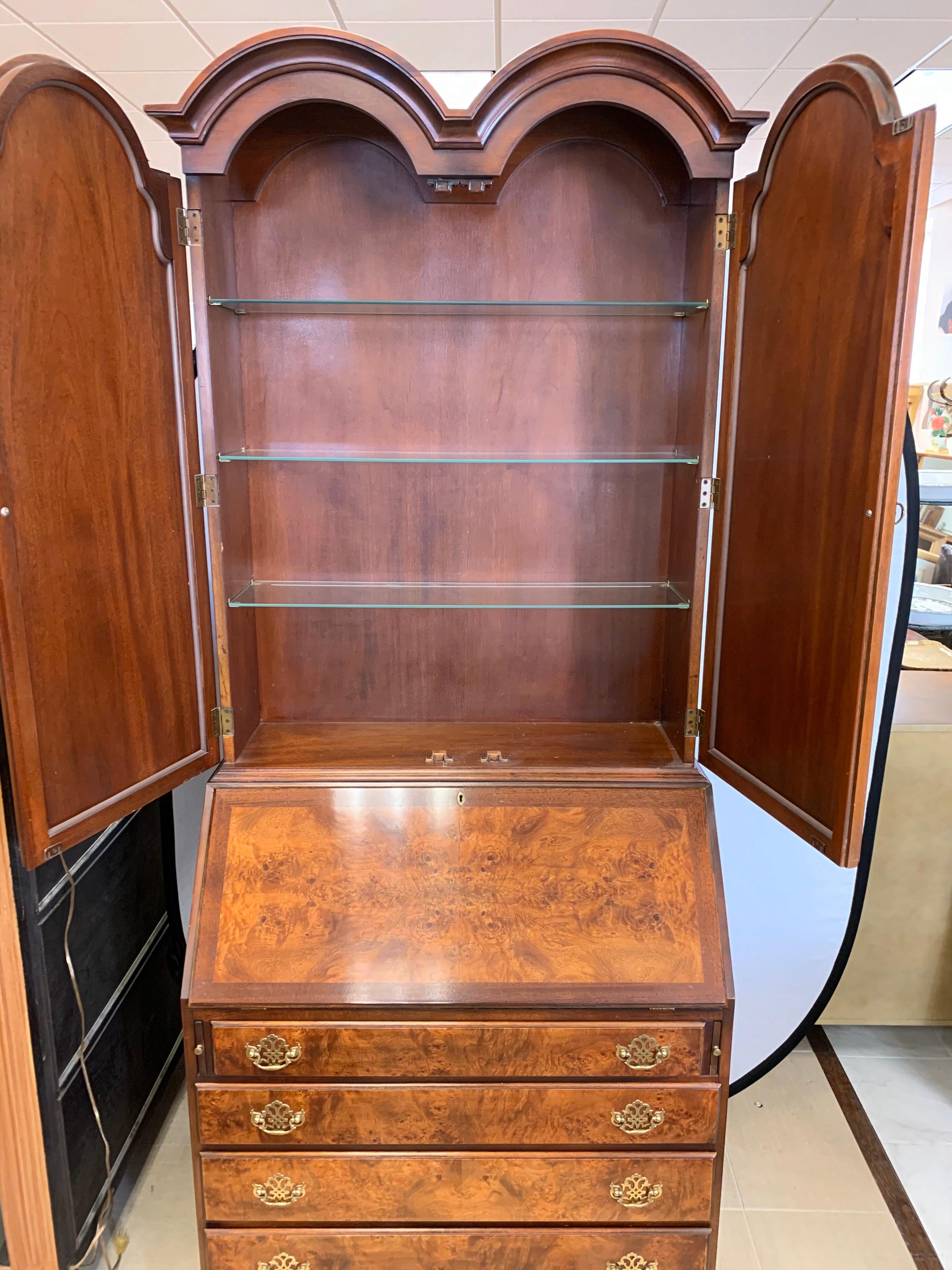 Flame Mahogany Secretary Secretaire Two-Piece with Mirrored Top 5