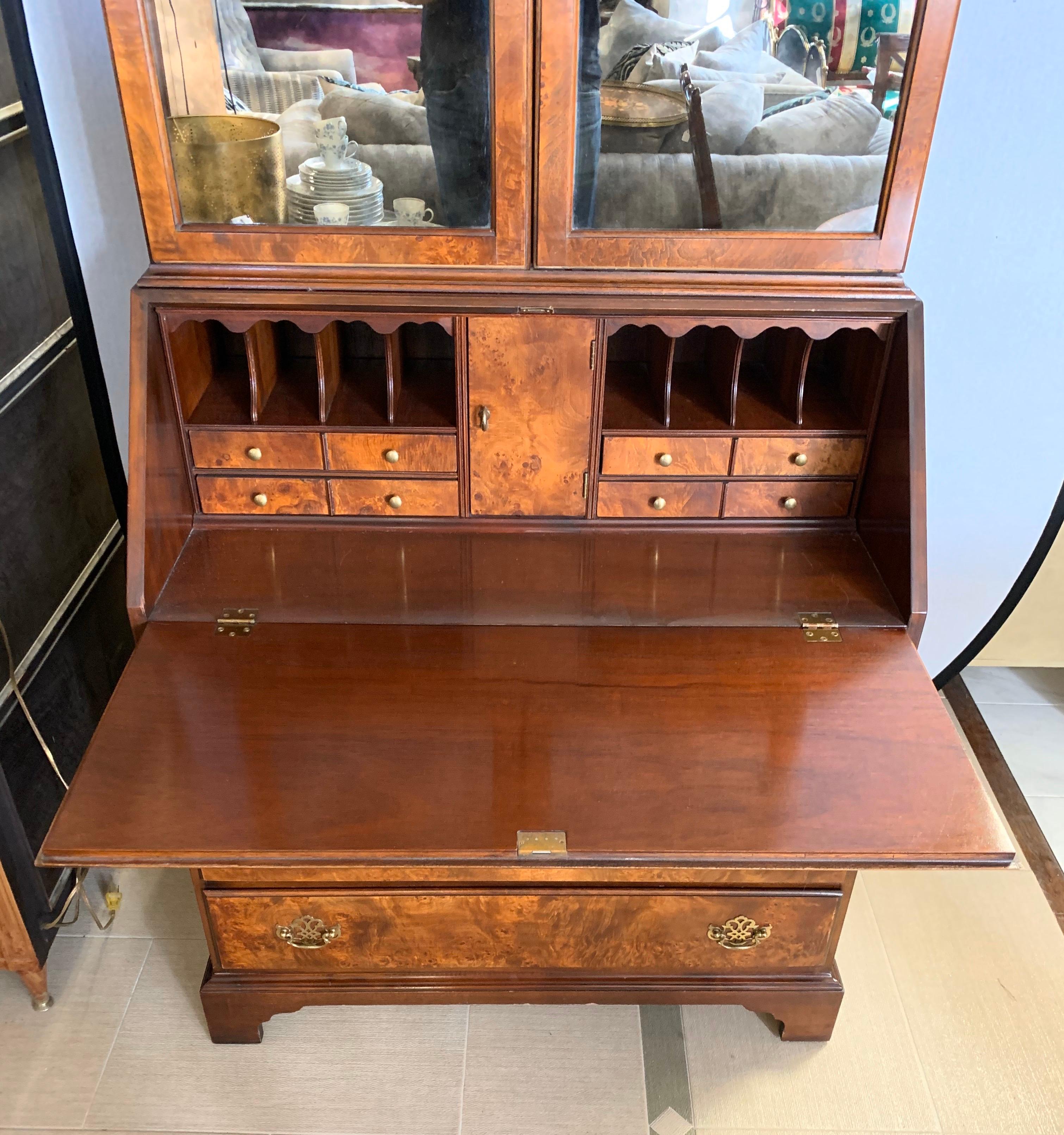 20th Century Flame Mahogany Secretary Secrétaire Two-Piece with Mirrored Top