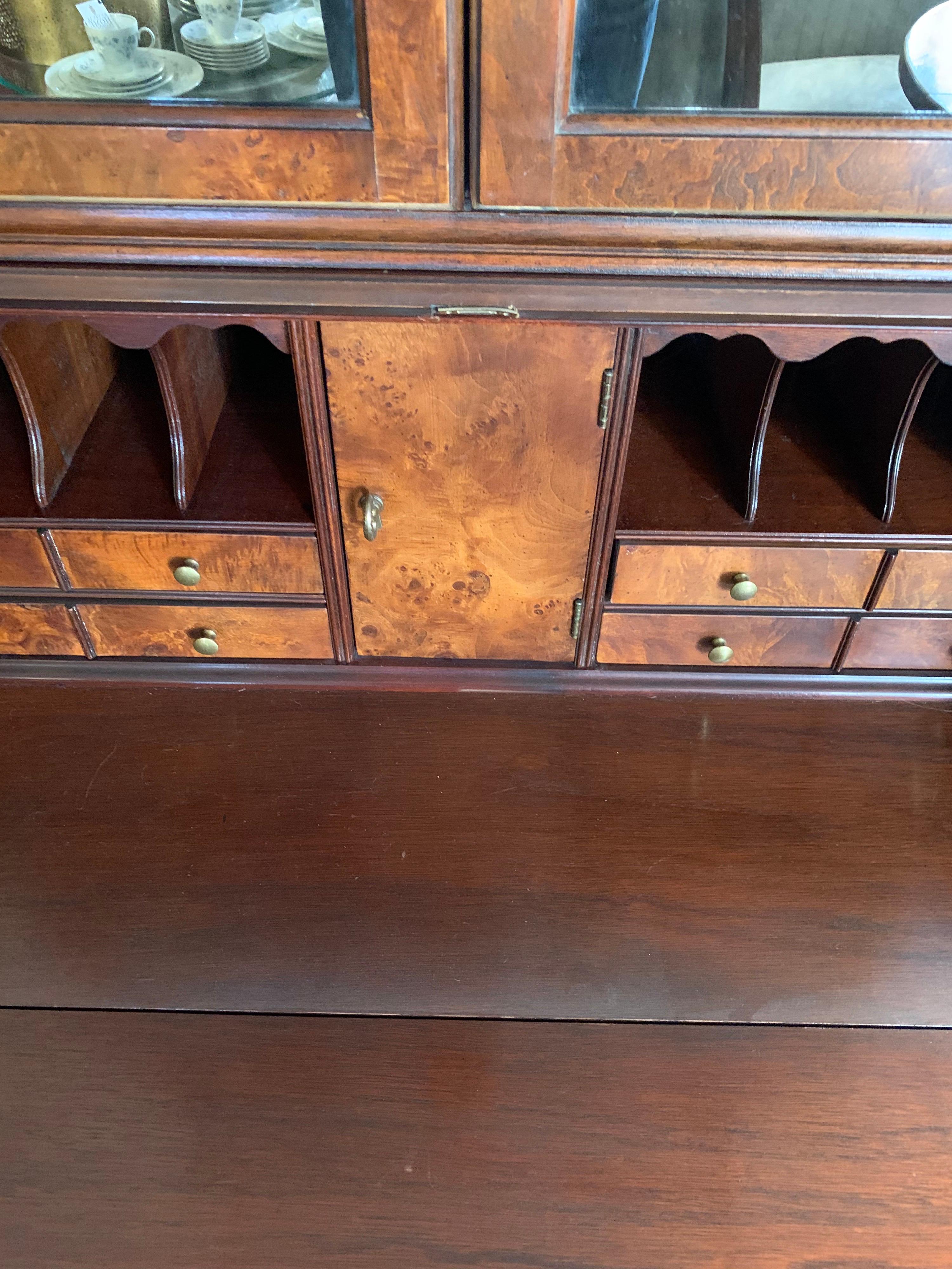 Flame Mahogany Secretary Secretaire Two-Piece with Mirrored Top 1