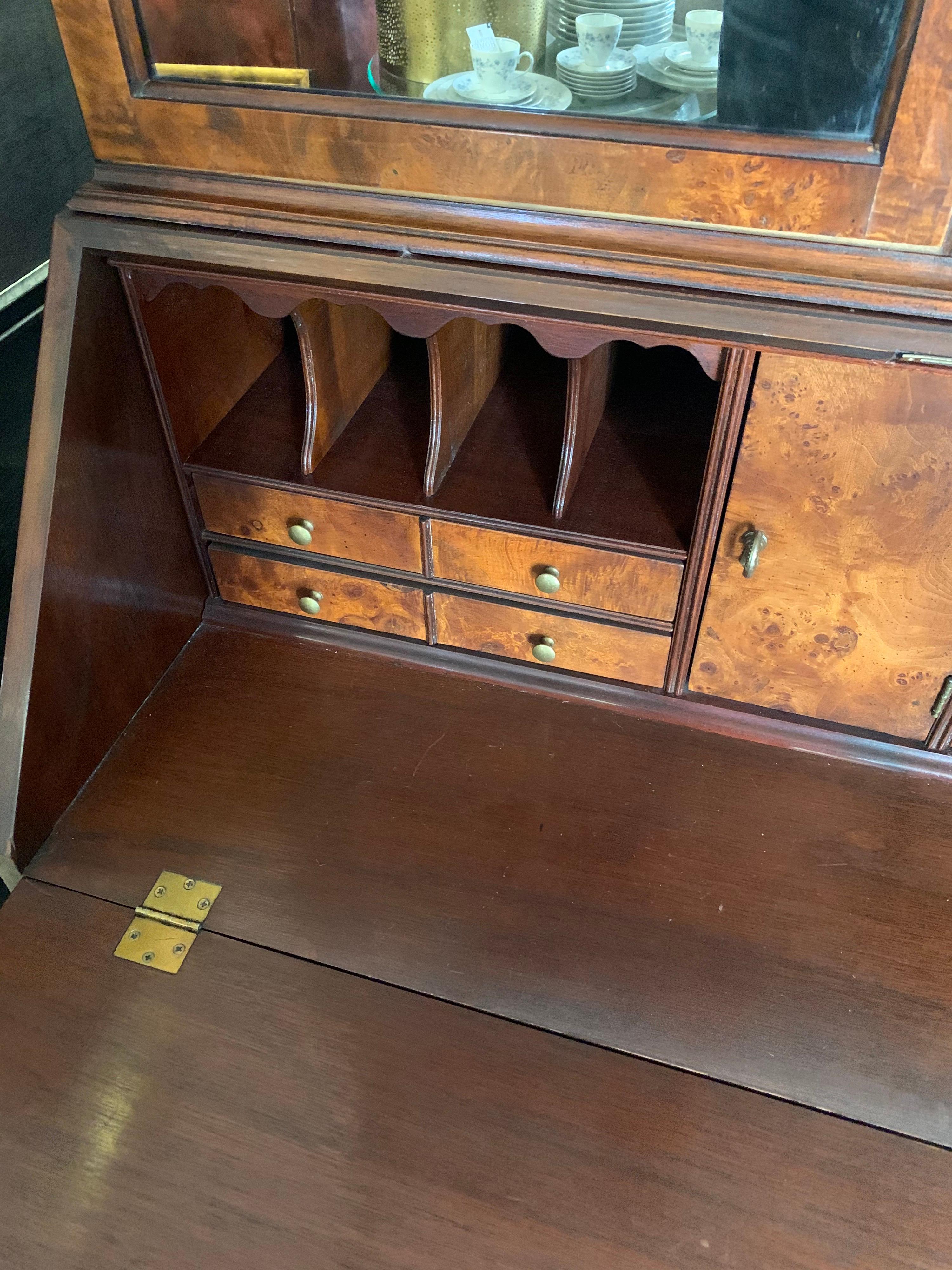 Flame Mahogany Secretary Secrétaire Two-Piece with Mirrored Top 4