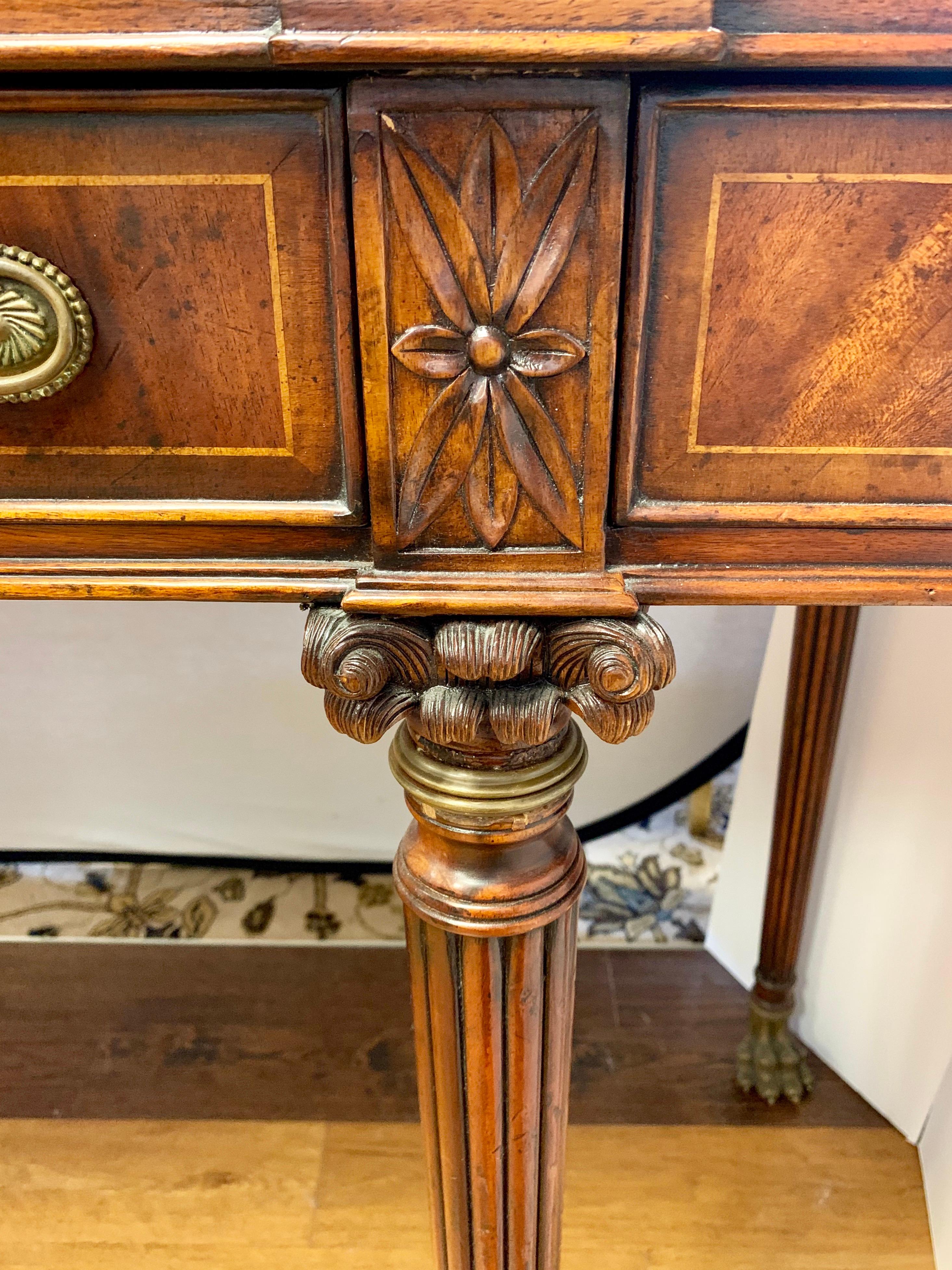 Flame Mahogany Sideboard Credenza Console with Brass Claw Feet Multi-Level 7