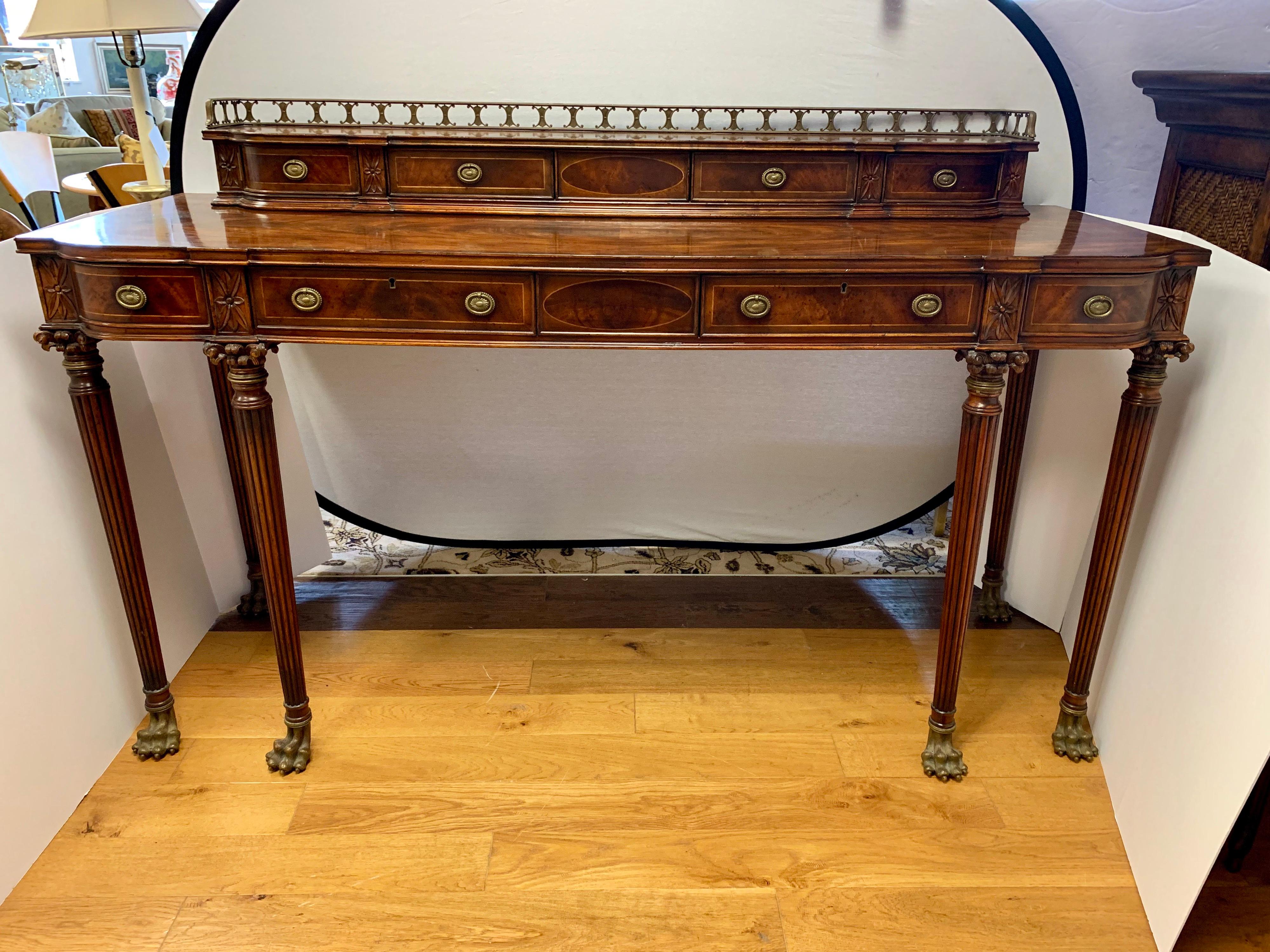 Regency Flame Mahogany Sideboard Credenza Console with Brass Claw Feet Multi-Level