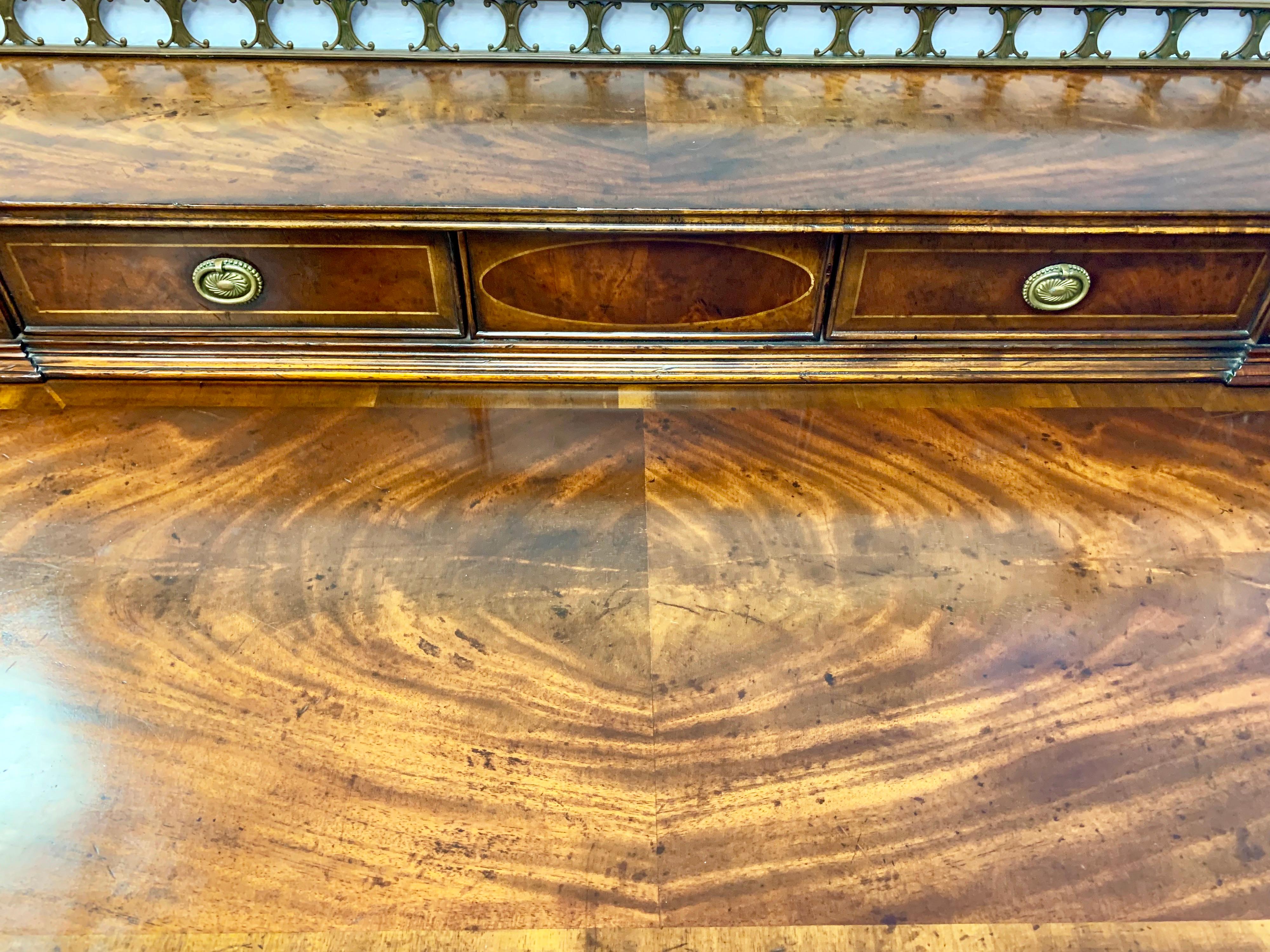 Late 20th Century Flame Mahogany Sideboard Credenza Console with Brass Claw Feet Multi-Level