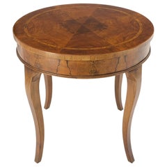 Flame Mahogany Top Banded Olive Wood Cabriole Leg Round Lamp Side Table Stand