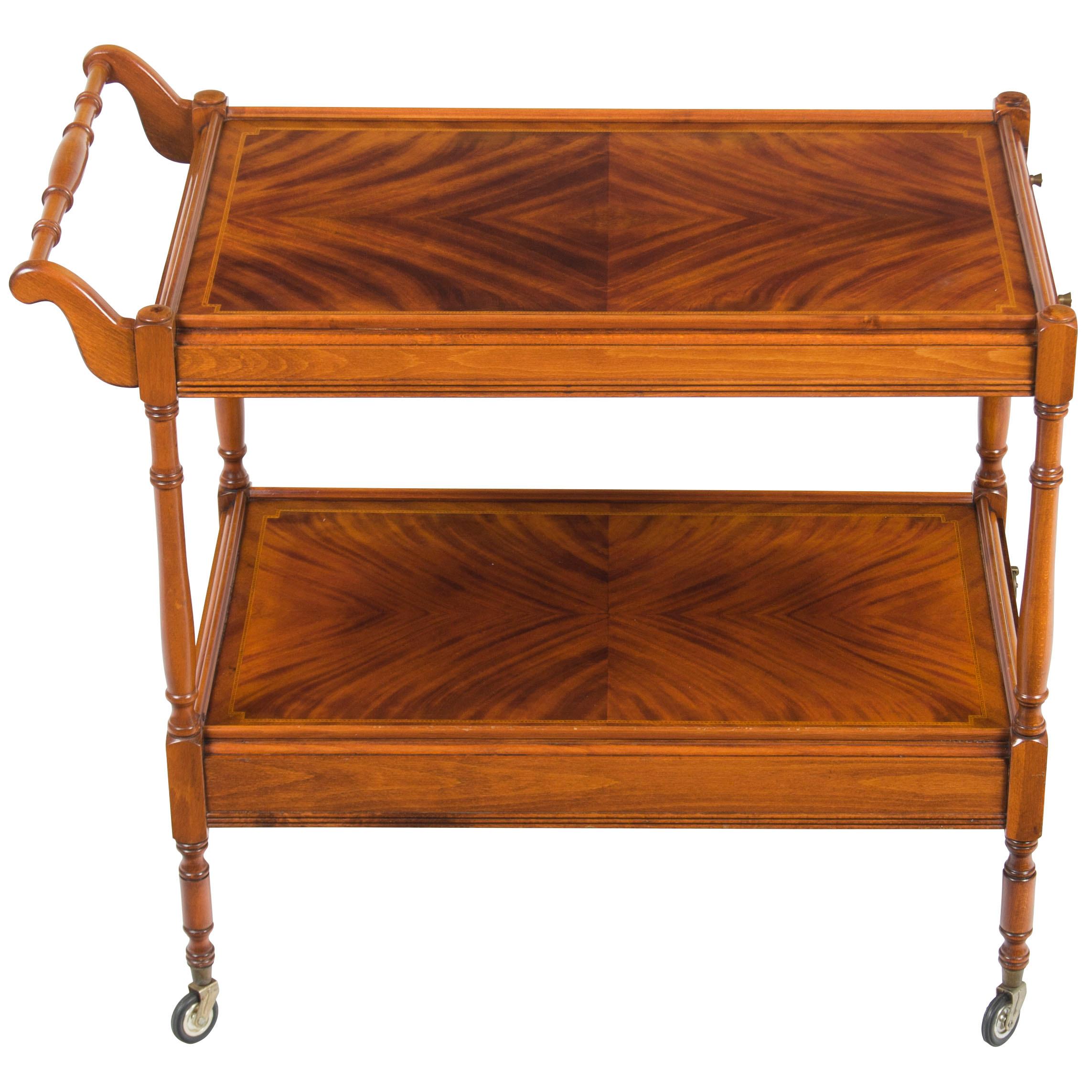 Flame Mahogany Two-Tier Serving Trolley Tea Bar Cart with Drawer