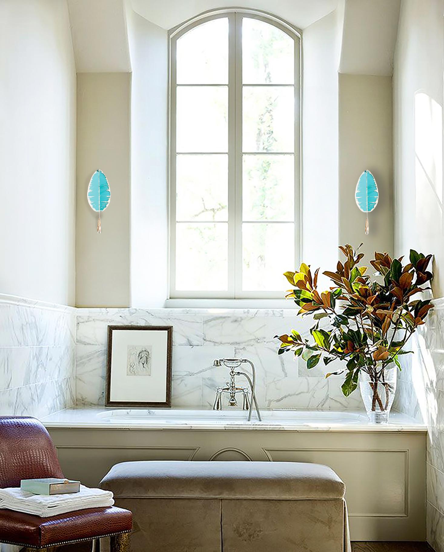 Italian “Flame” Mini Contemporary Wall Sconce Aquamarine Silvered art Glass, brass For Sale