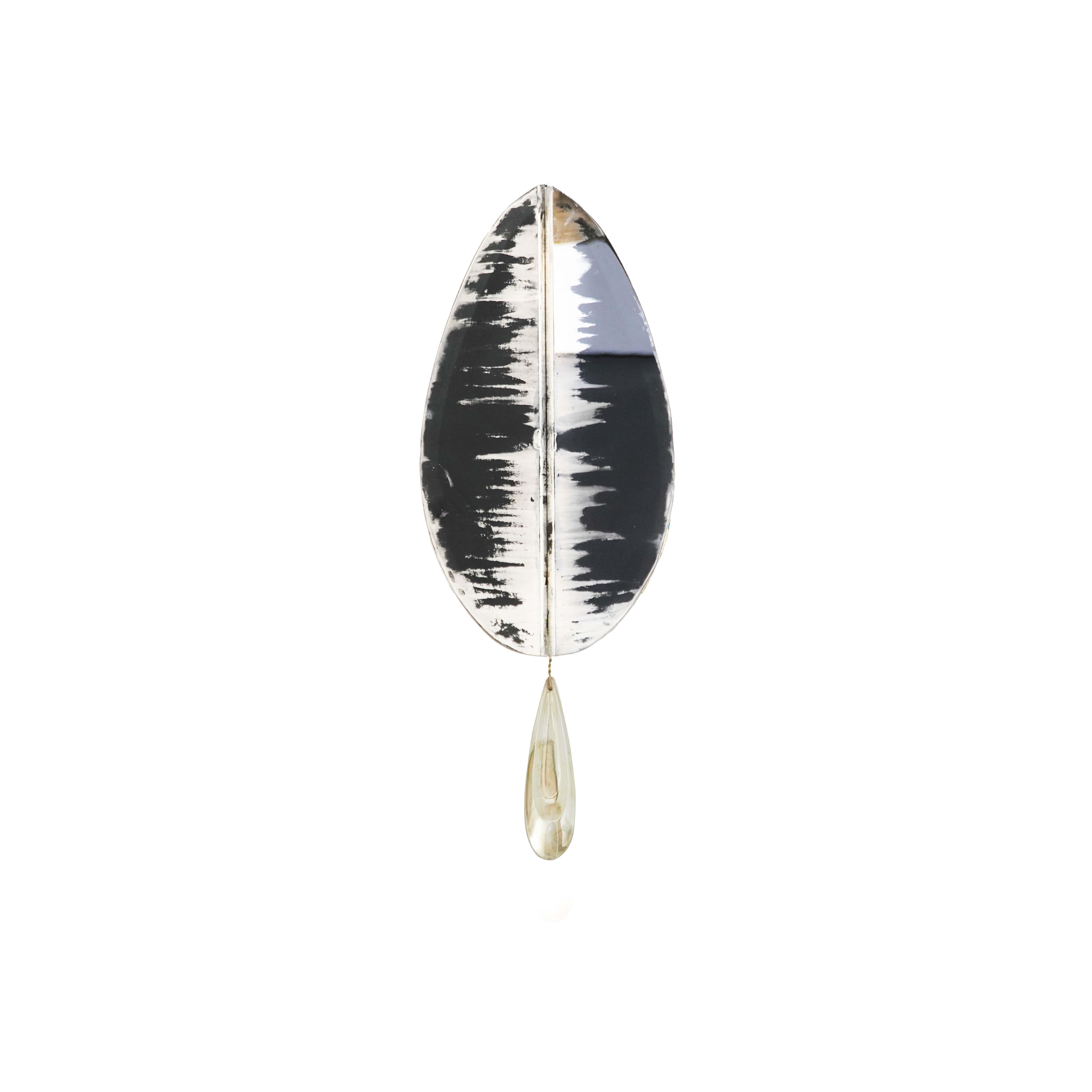 “Flame” Mini Contemporary Wall Sconce Black Silvered art Glass, brass