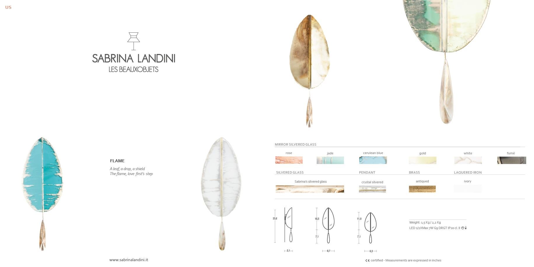 “Flame” Mini Contemporary Wall Sconce Jade Silvered art Glass, brass In New Condition For Sale In Pietrasanta, IT