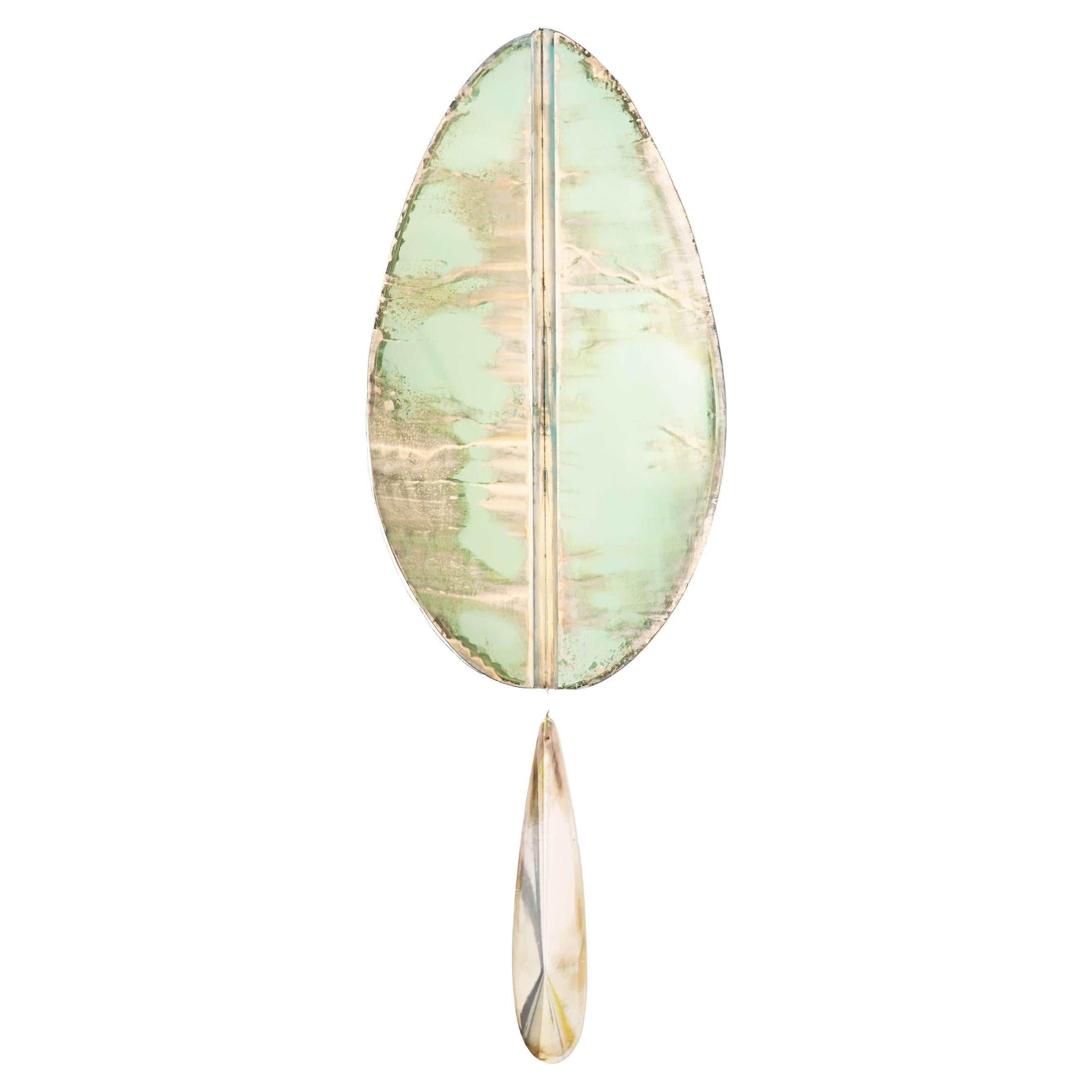 “Flame” Mini Contemporary Wall Sconce Jade Silvered art Glass, brass