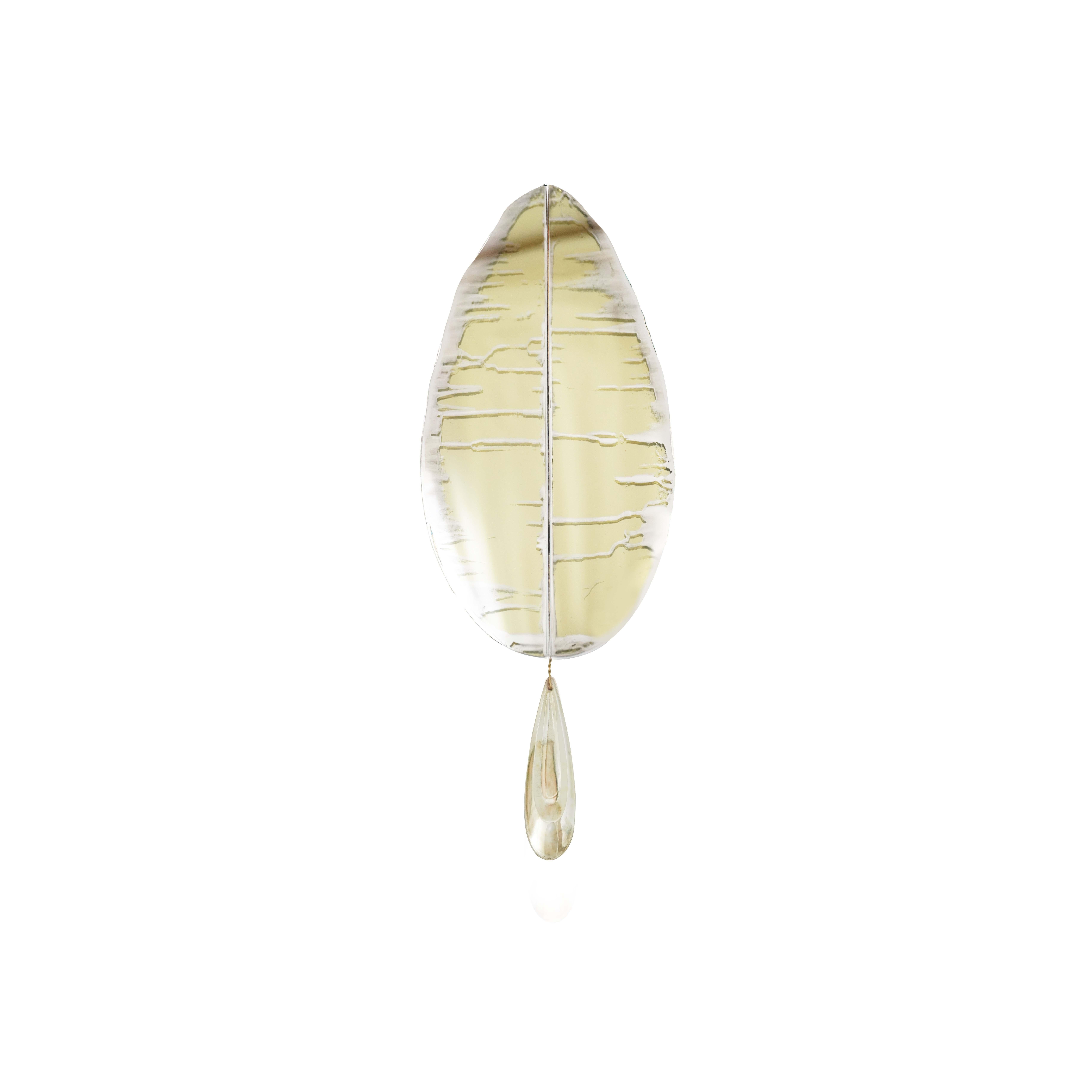 “Flame” Mini Contemporary Wall Sconce Sun Silvered art Glass, brass