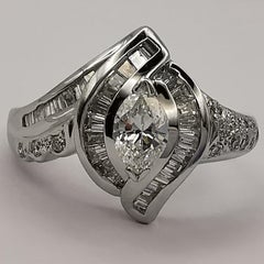 Flame of Love .86 Carat Marquise Diamond Cluster Bridal Ring in 18K White Gold