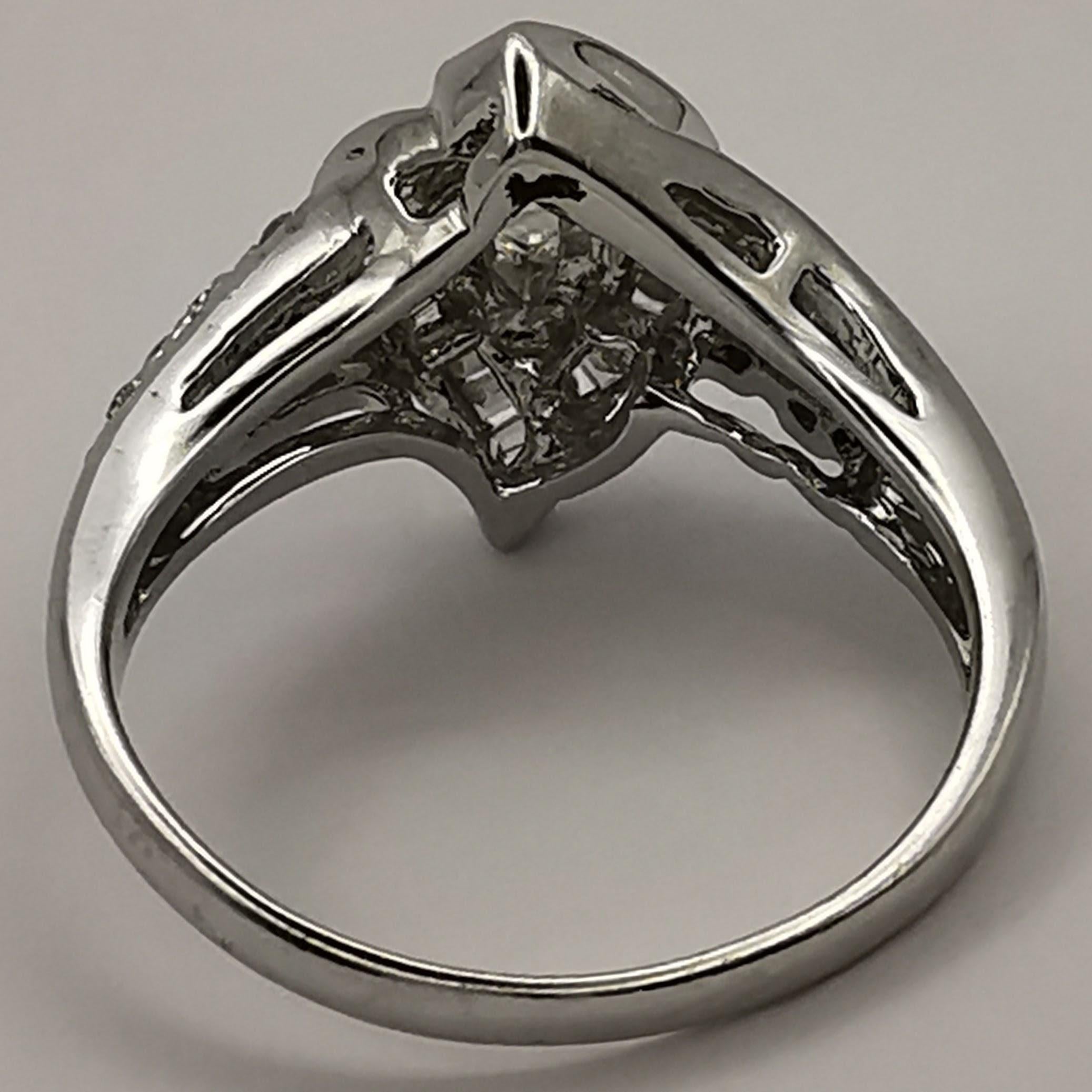 Contemporary Flame of Love .86 Carat Marquise Diamond Cluster Bridal Ring in 18K White Gold For Sale