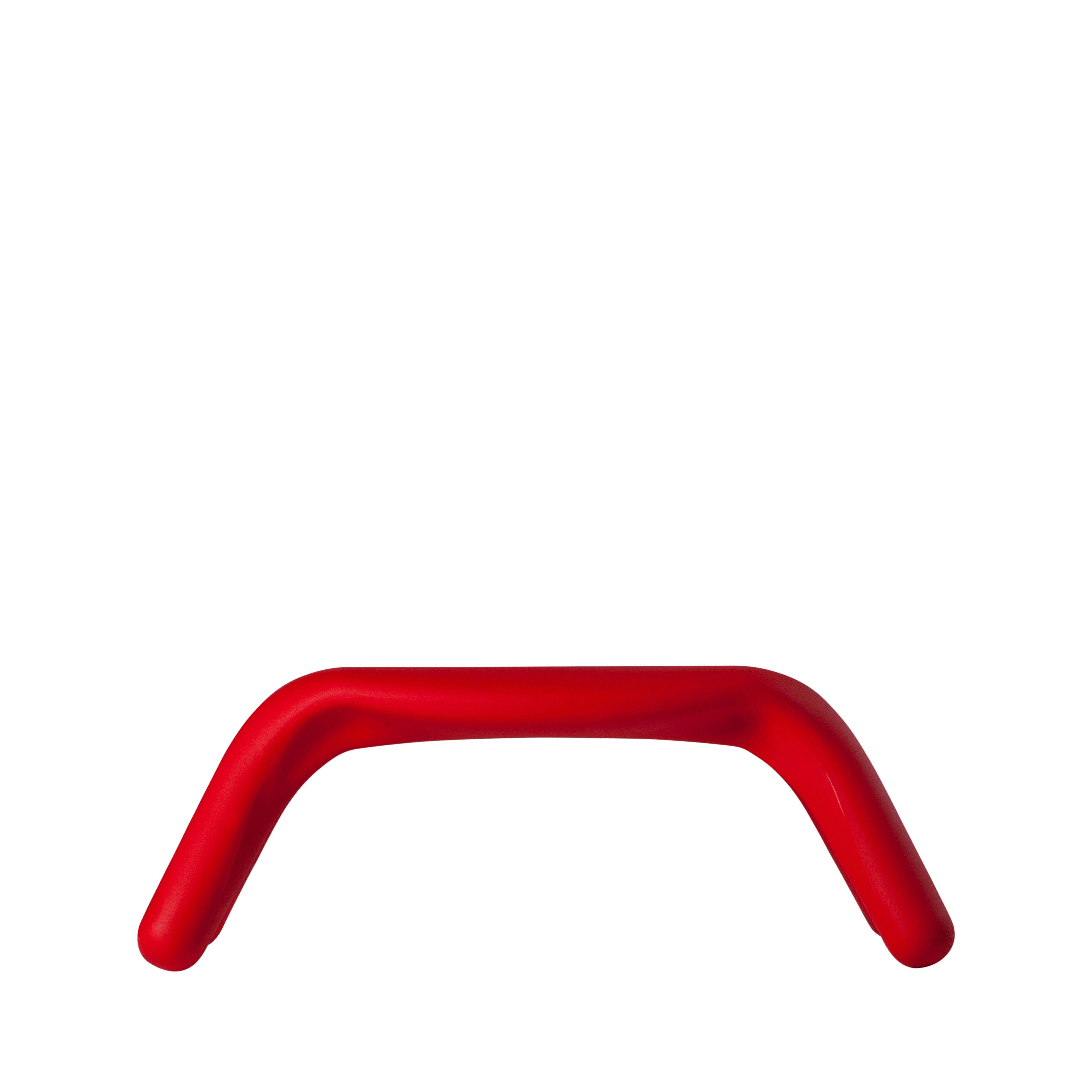 Flame Red Atlas Bench by Giorgio Biscaro
Dimensions: D 46 x W 115 x H 42 cm.
Materials: Polyethylene.
Weight: 8 kg.

Available in different color options. This product is suitable for indoor and outdoor use. This product is stackable. Please contact