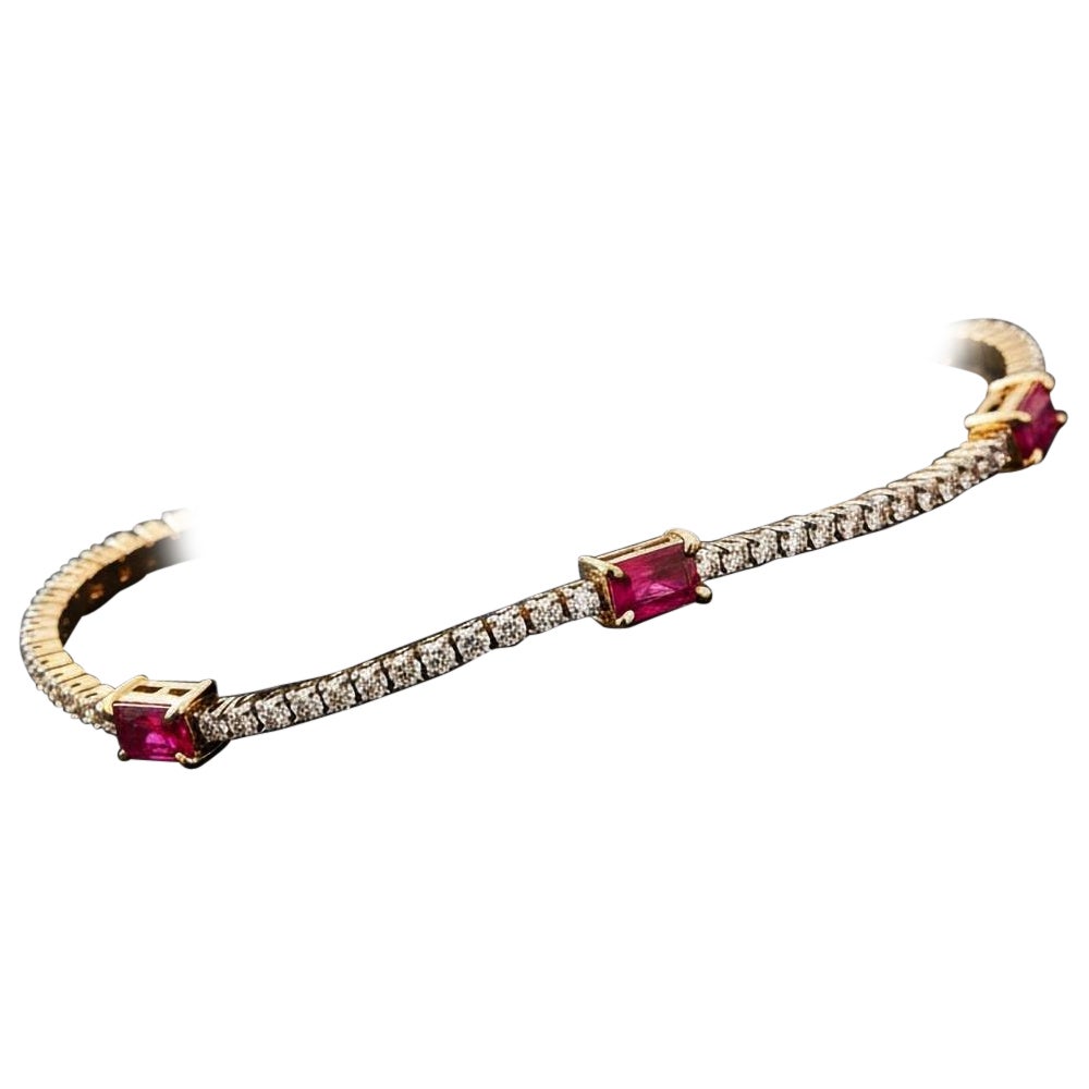 Flame Red Gemstone 14K (or 18k upon request) Yellow Gold Bracelet For Sale