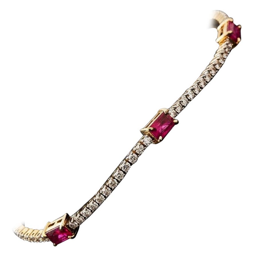 Flame Red Gemstone 14K (or 18k upon request) Yellow Gold Bracelet