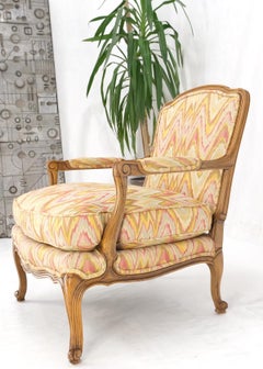 Flame Stitch Upholstery Pattern Wide French Provincial Arm Lounge Chair by Baker
