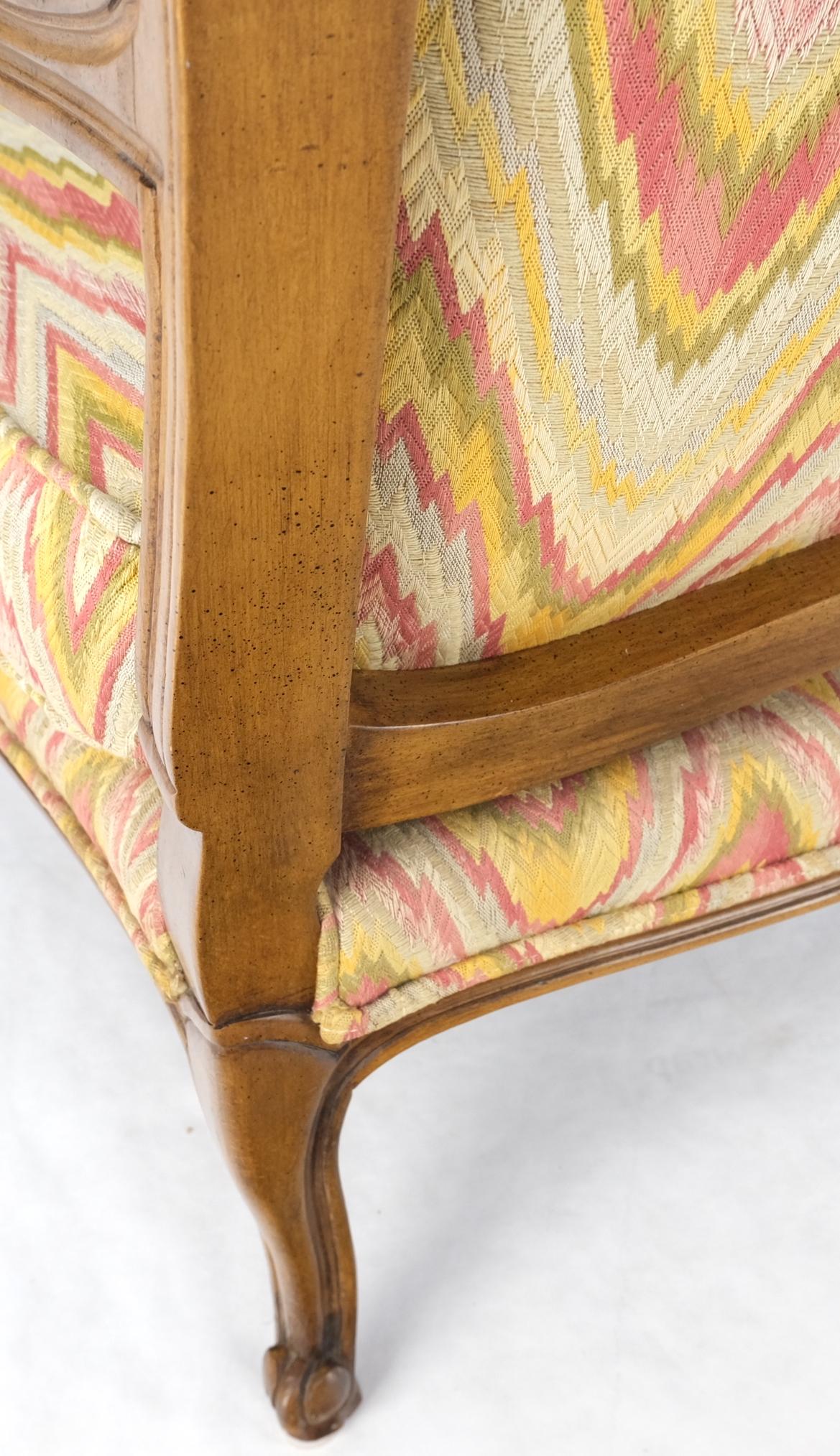 American Flame Stitch Upholstery Pattern Wide French Provincial Arm Lounge Chair by Baker