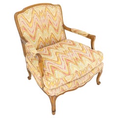 Flame Stitch Upholstery Pattern Wide French Provincial Arm Lounge Chair by Baker