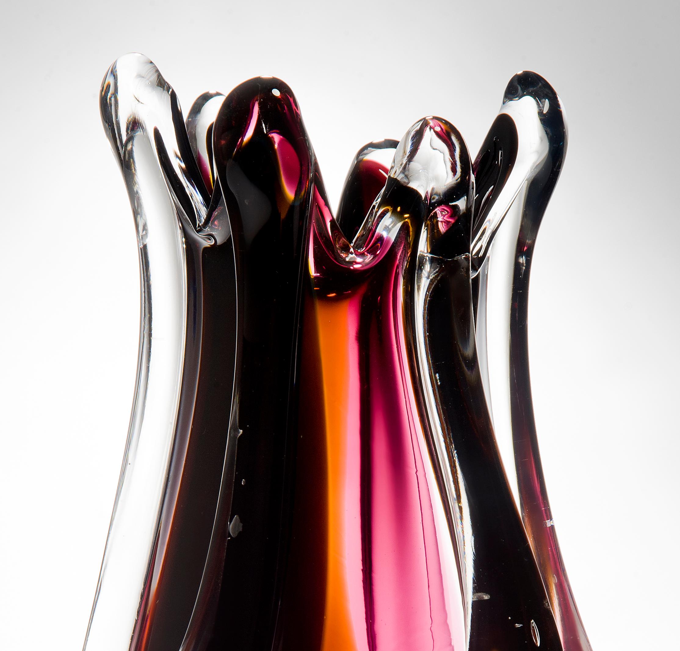 Modern Flame Vase, a pink, orange, auburn & clear unique glass vase by Nigel Coates