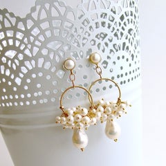 Flameball Pearl Cluster Hoop Earrings, Liesel Earrings