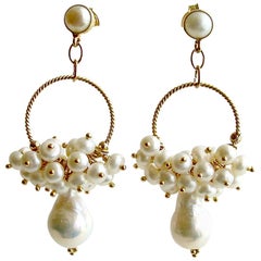 Flameball Pearl Cluster Hoop Earrings, Liesel Earrings