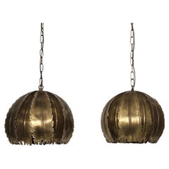 Flamecut Brass Pendant Lights by Svend Aage Holm Sorensen, 1960s, Denmark
