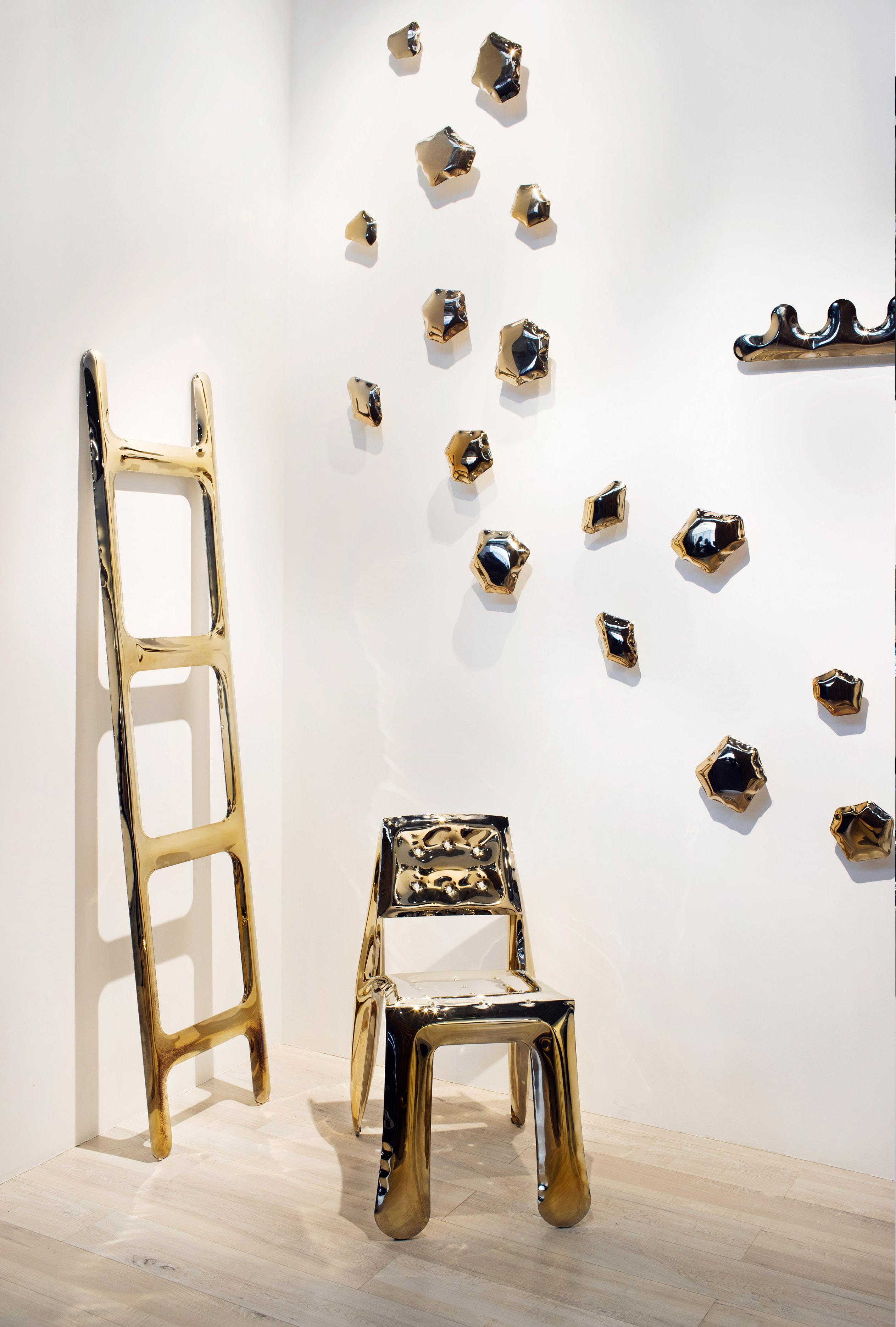 Organic Modern Flamed Gold Chippensteel 0.5 Sculptural Chair by Zieta For Sale