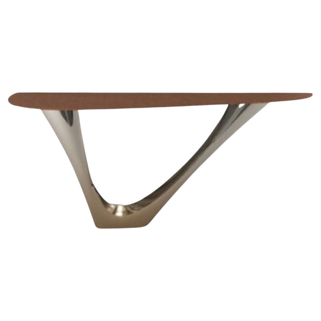Flamed Gold G-Console Heat Steel Base with Leather Top by Zieta