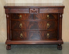 FLAMED HARDWOOD RALPH LAUREN BOW FRONTED EMPIRE LION's HEAD CHEST OF DRAWERS