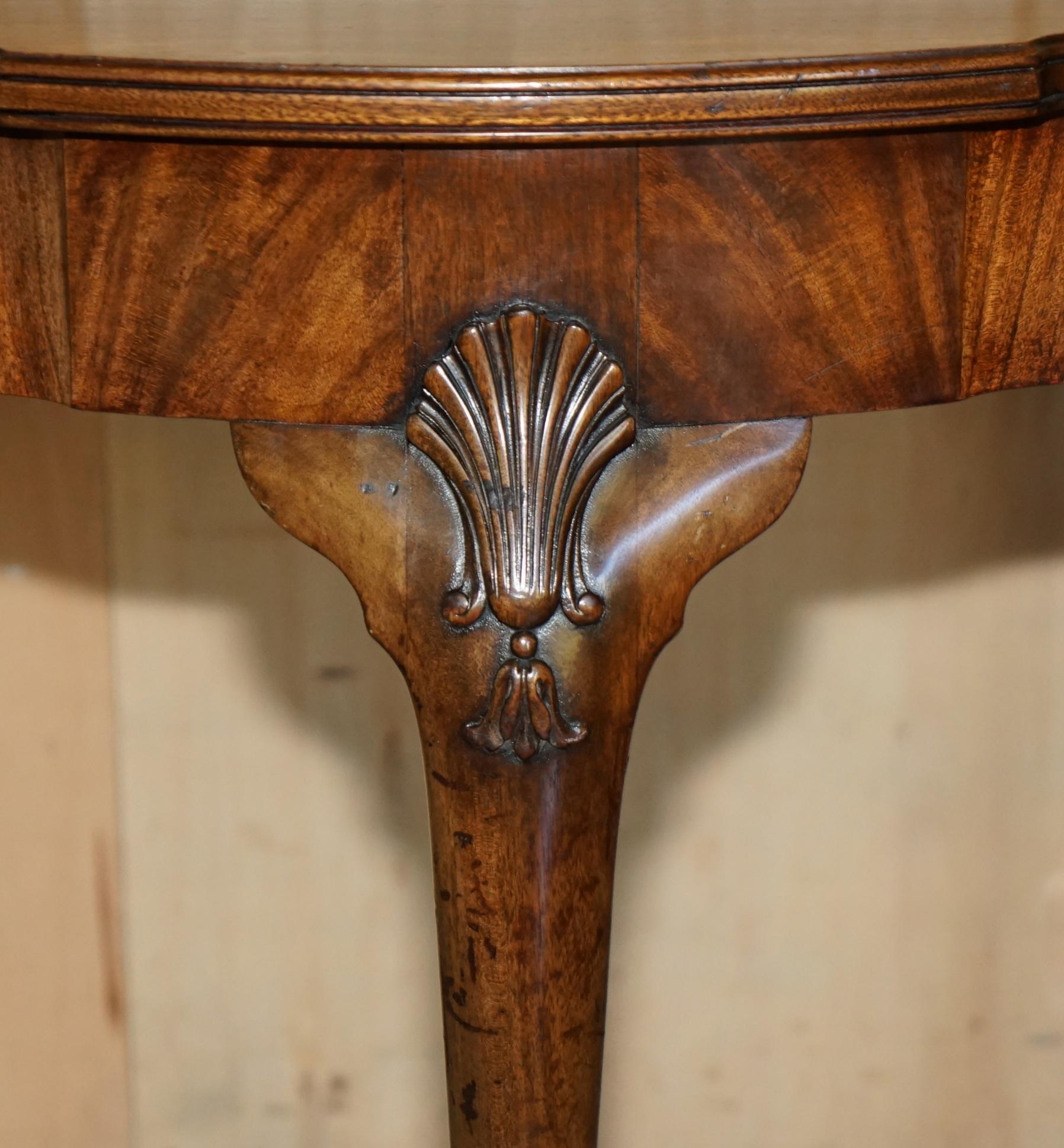 Hand-Crafted FLAMED HARDWOOD THOMAS CHiPPENDALE STYLE DEMI LUNE CLAW & BALL CONSOLE TABLE For Sale