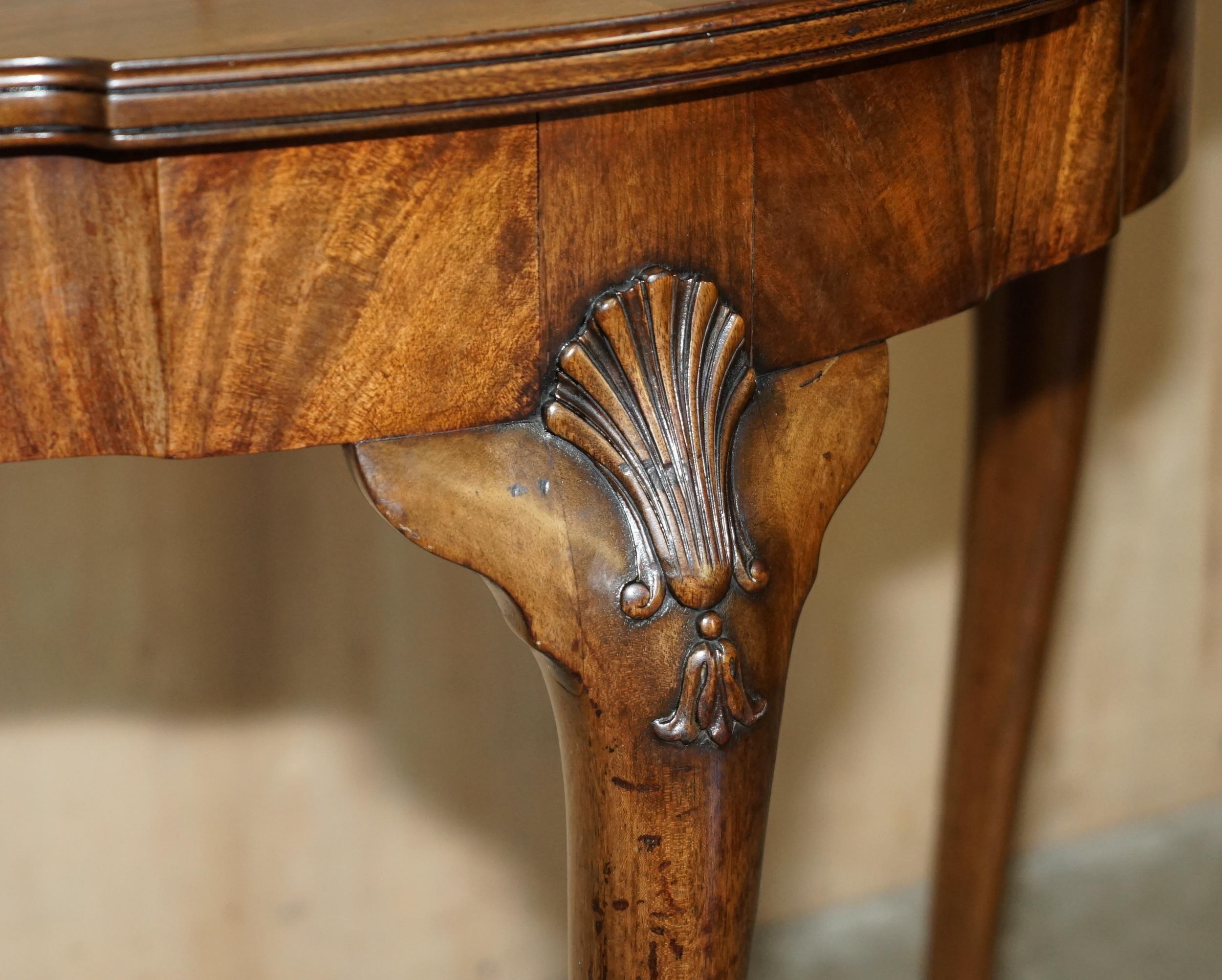 Hardwood FLAMED HARDWOOD THOMAS CHiPPENDALE STYLE DEMI LUNE CLAW & BALL CONSOLE TABLE For Sale