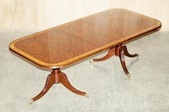 Flamed Hardwood & Walnut Based Tripod Extending Dining Table Brass Castors