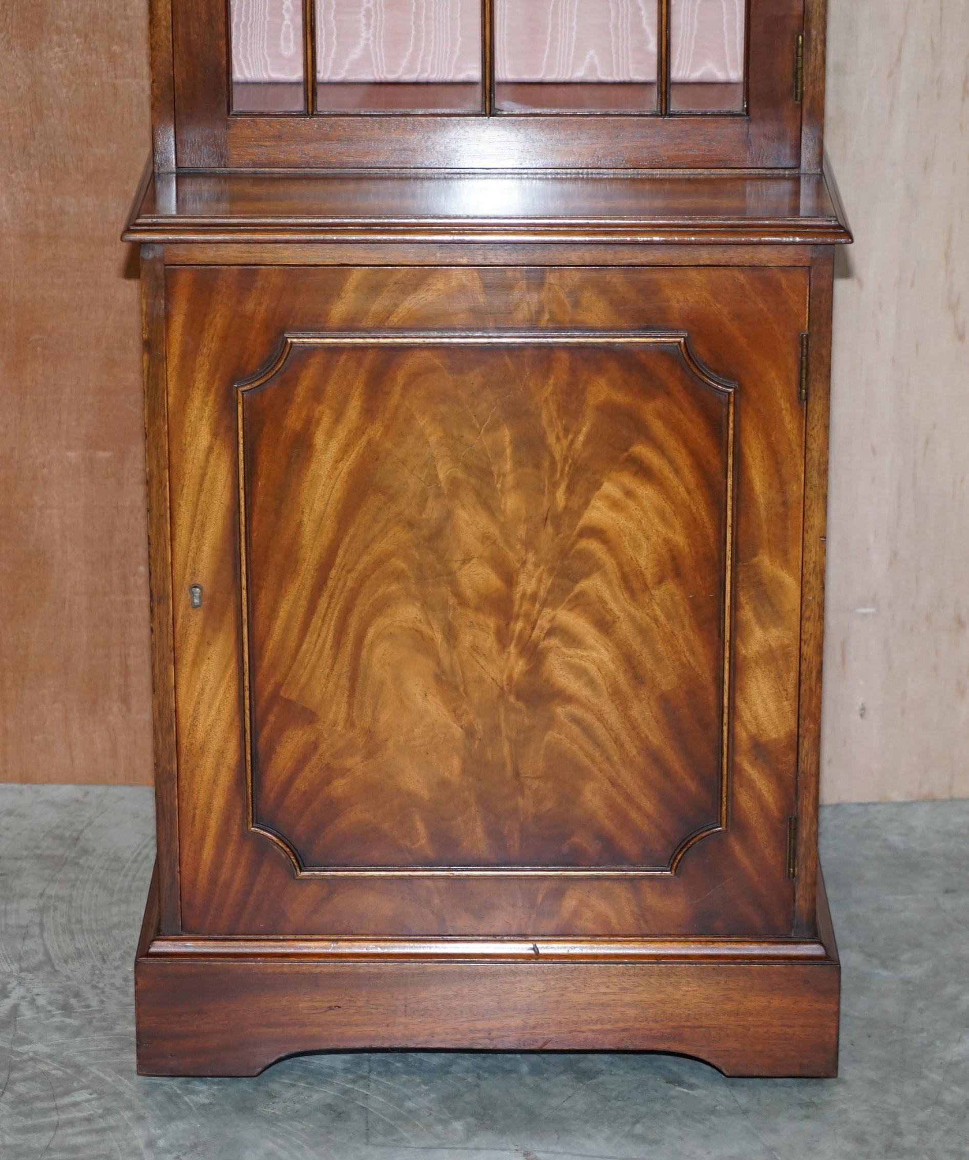 Victorian Flamed Hardwood  Bevan Funnell Glass Shelves with Lights Library Boocase Cabinet For Sale