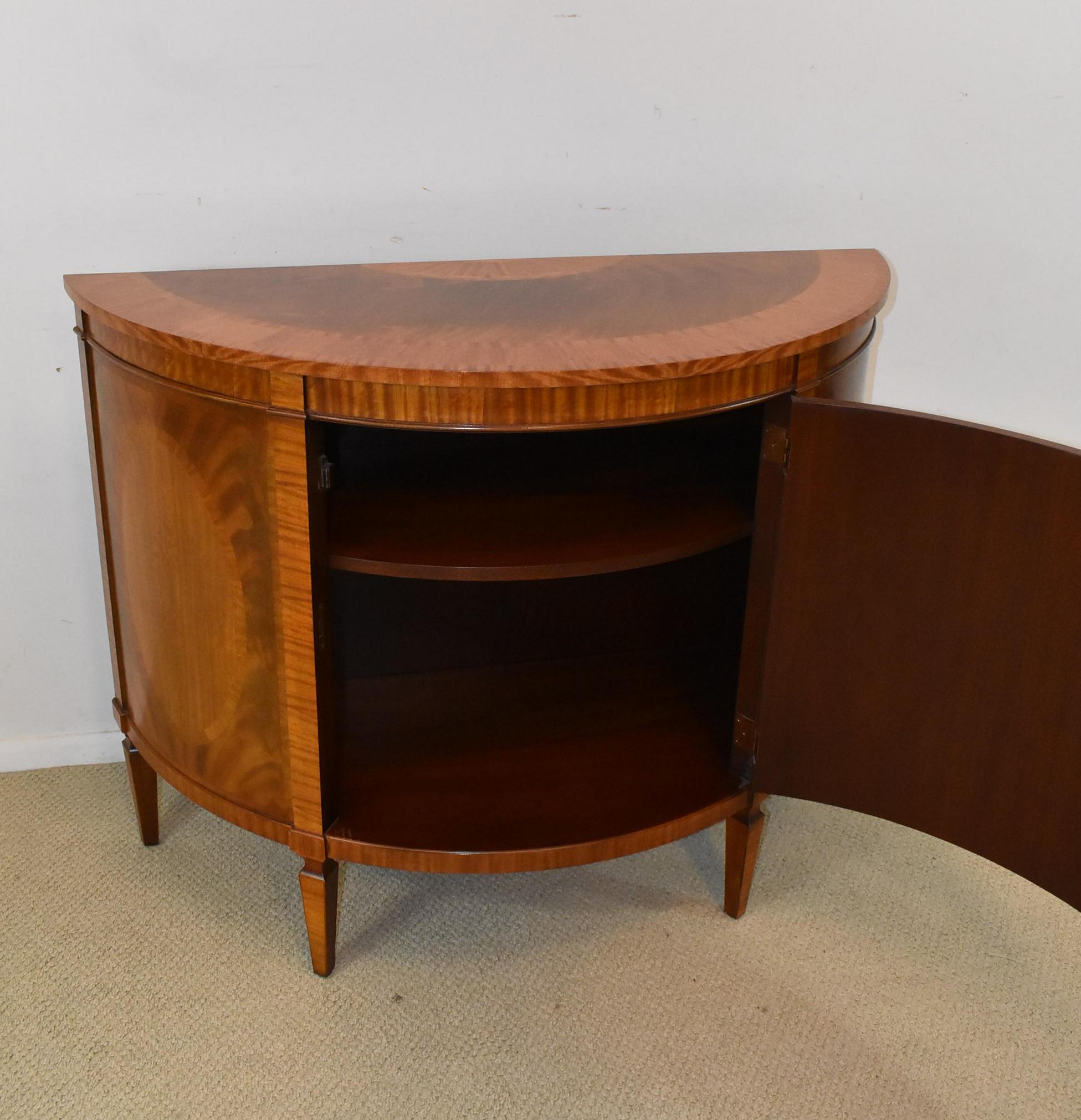 20th Century Flamed Mahogany Demilune by Baker Furniture, Historic Charleston Collection