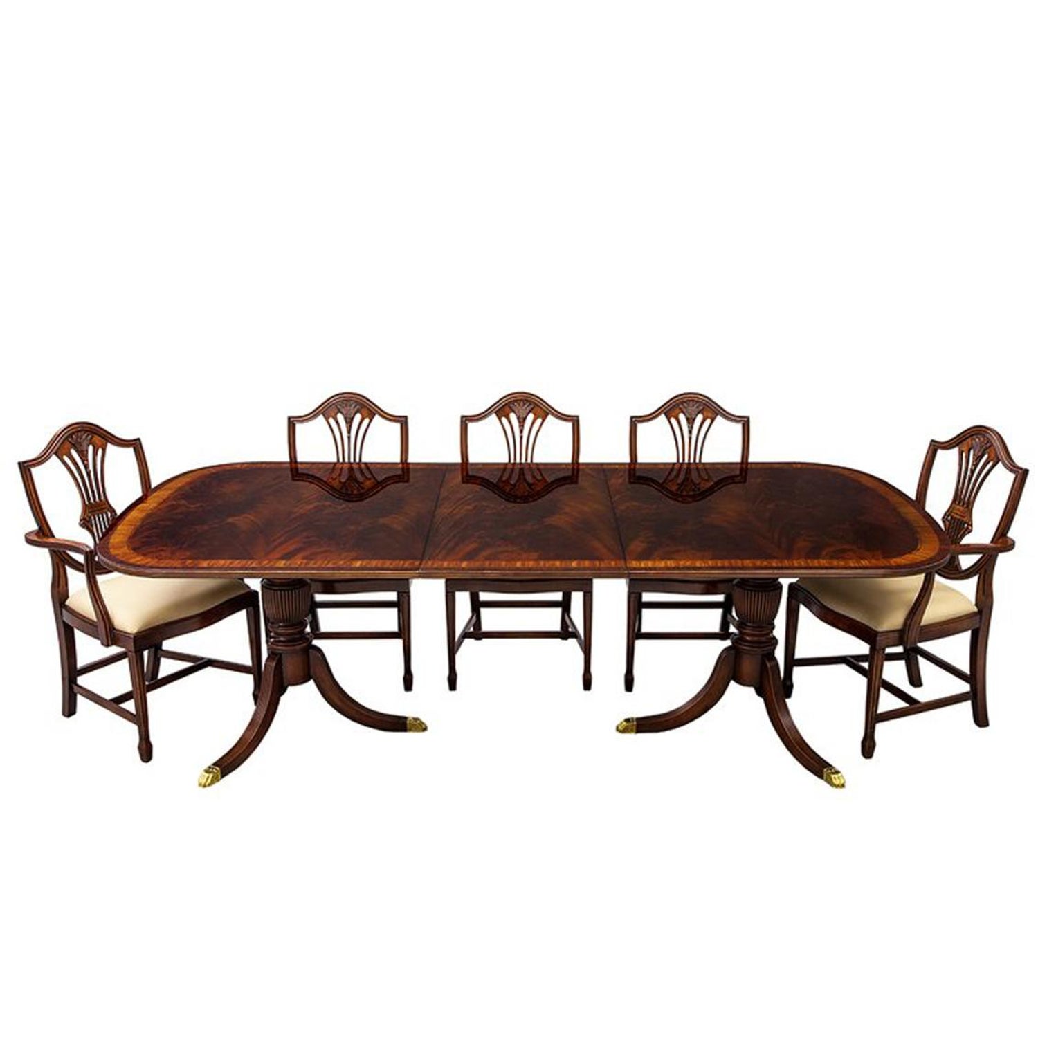 Flamed Mahogany Duncan Phyfe Style High Gloss Dining Table And 8