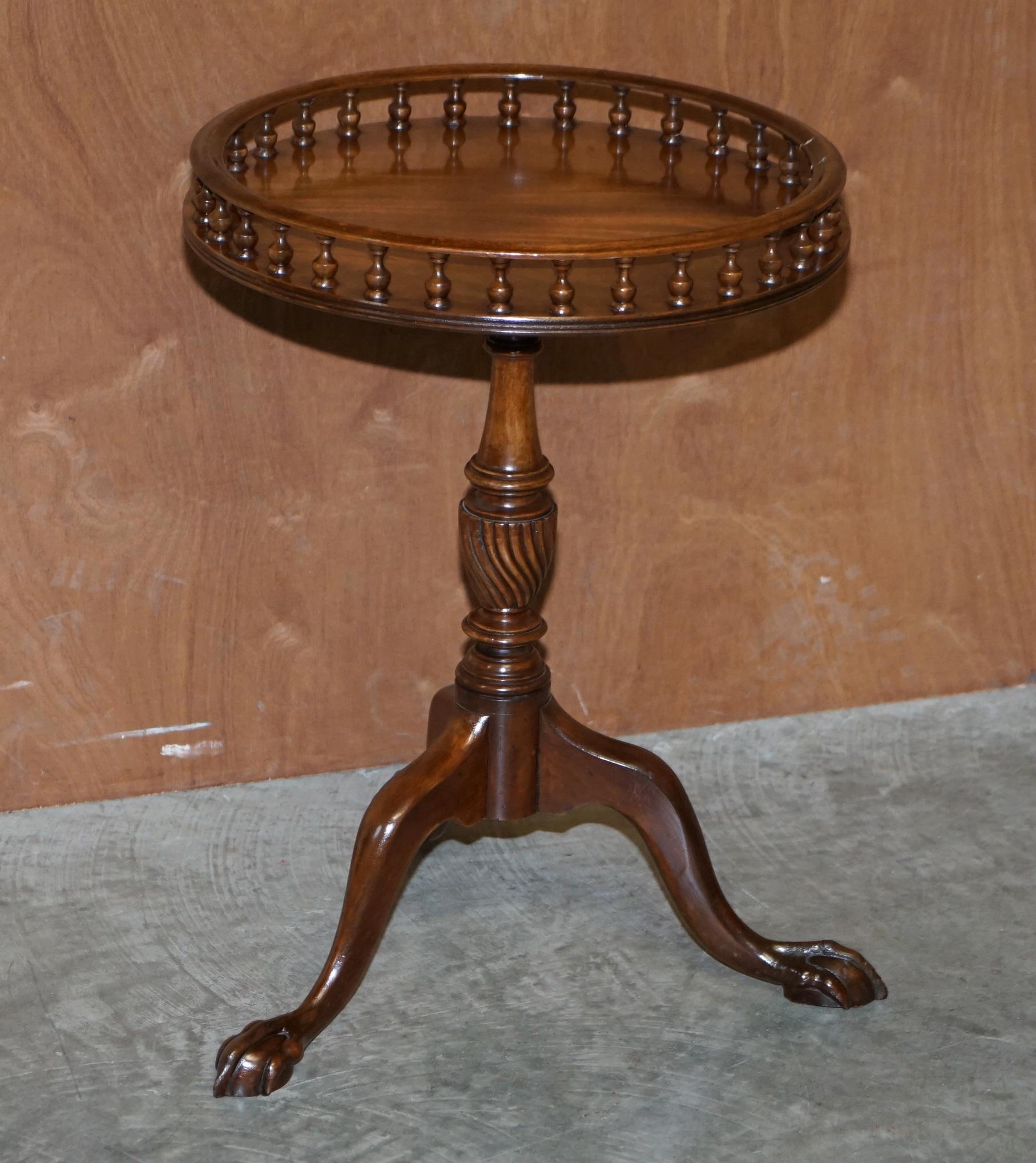 English Flamed Hardwood Gallery Rail Side Table with Claw & Ball Feet Regency Style For Sale