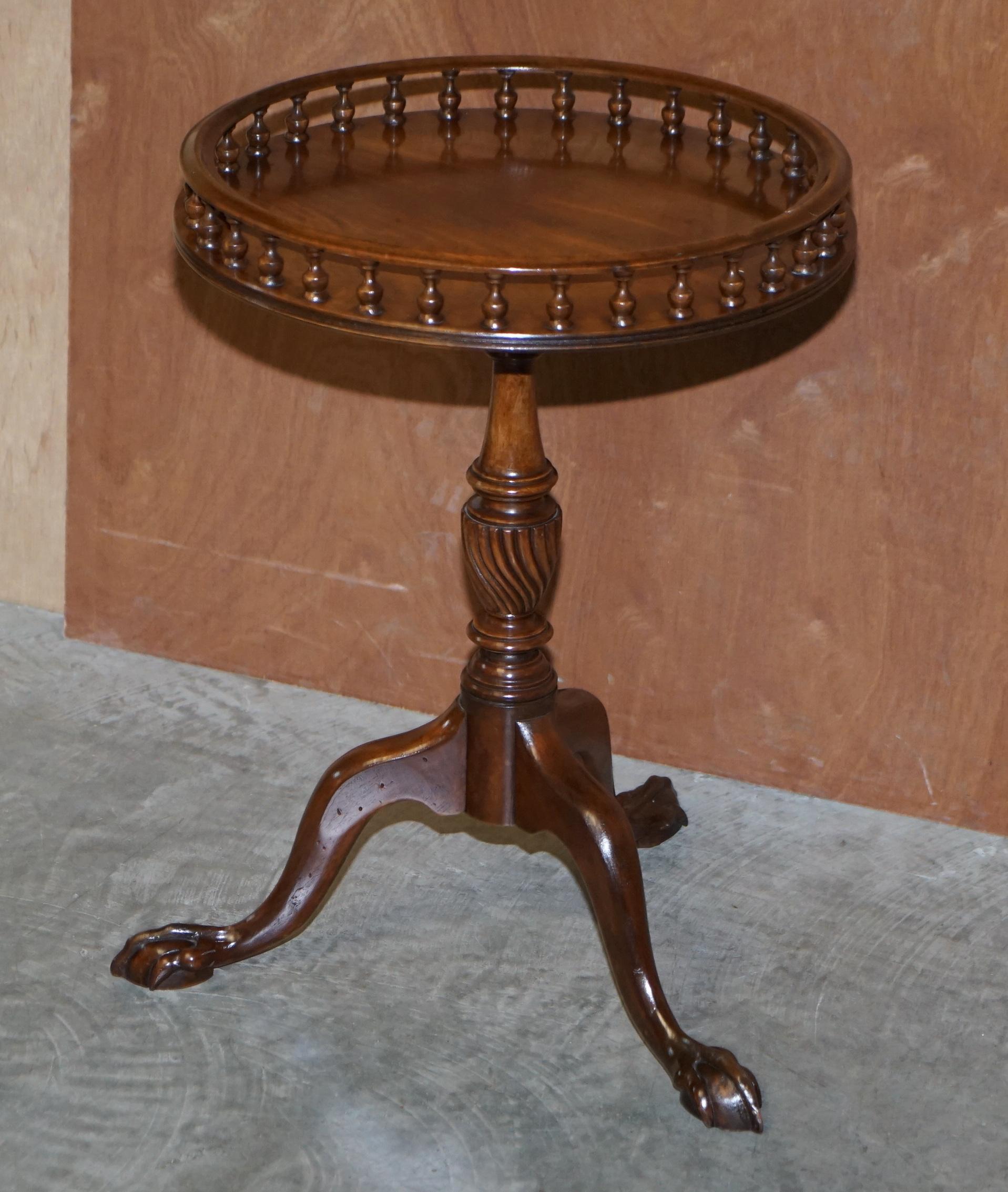 Hand-Crafted Flamed Hardwood Gallery Rail Side Table with Claw & Ball Feet Regency Style For Sale