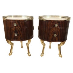 Flamed Mahogany Side Cabinets with Ram Hoof Legs