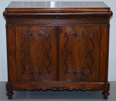 Flamed Mahogany Sideboard Cupboard Ornately Carved Beautiful Drawers, circa 1850