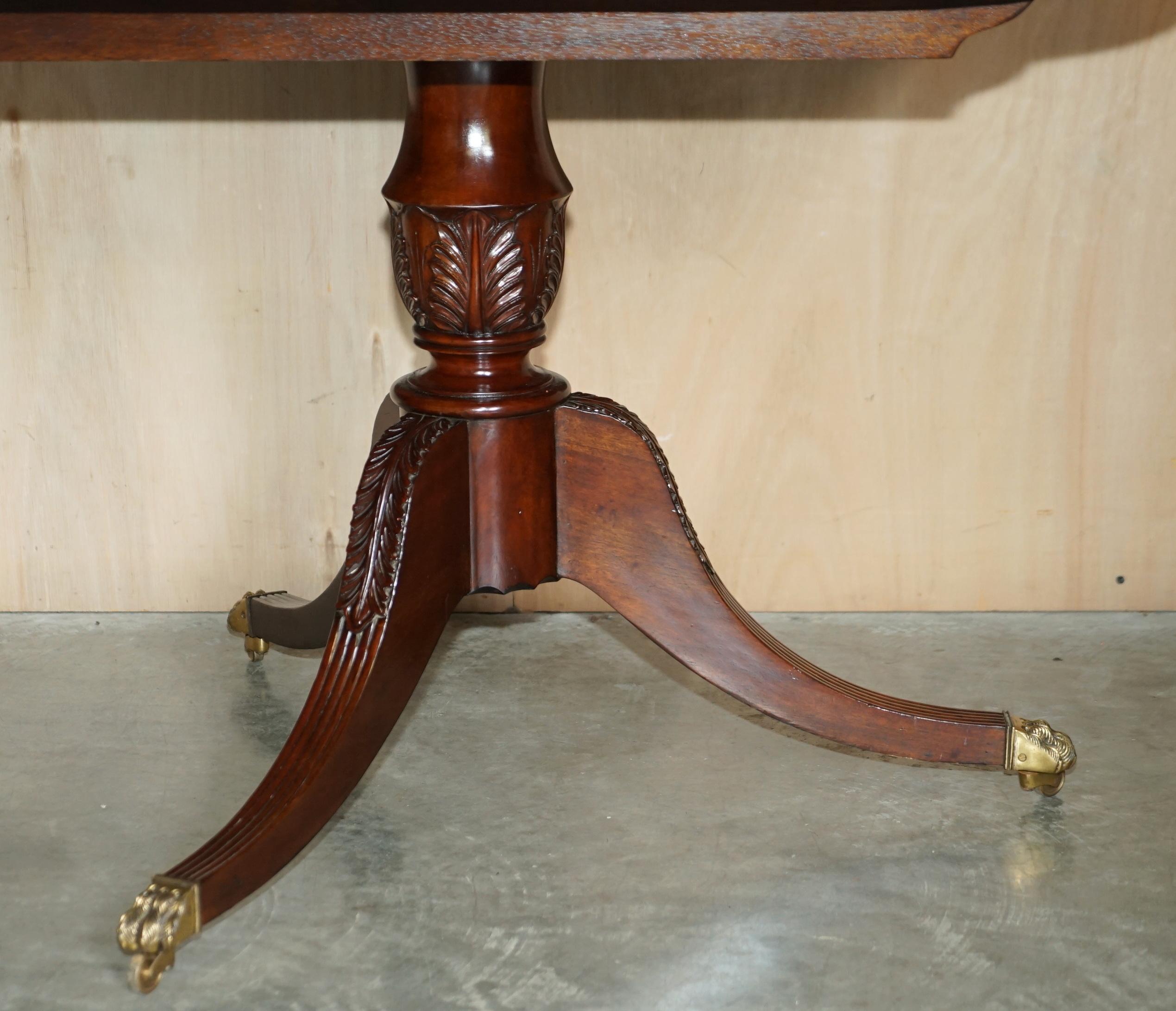 Flamed Hardwood & Walnut Based Tripod Extending Dining Table Brass Castors For Sale 7