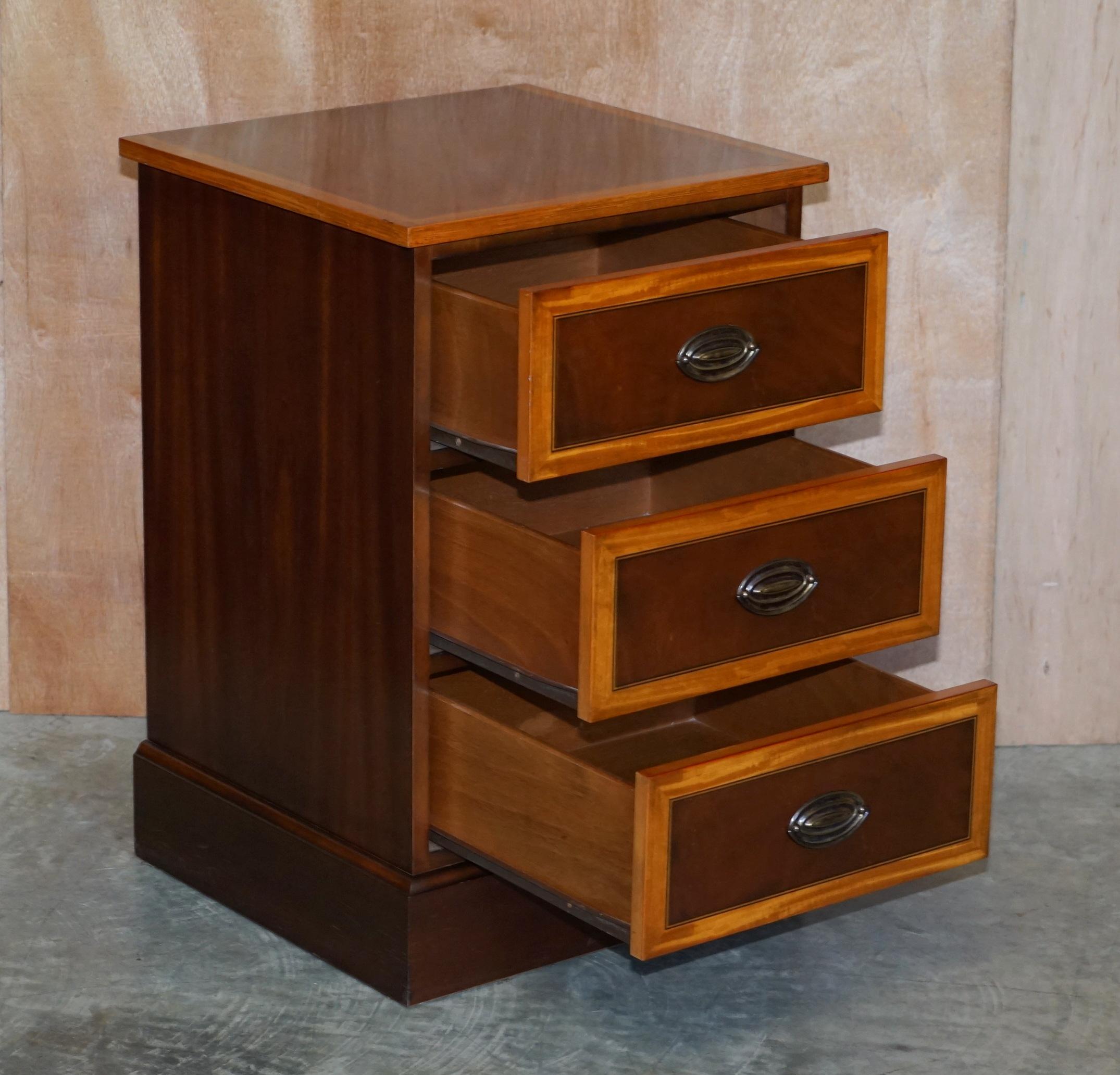 Flamed Hardwood  & Walnut John Tanous Side Lamp Table Sized Chest of Drawers 5