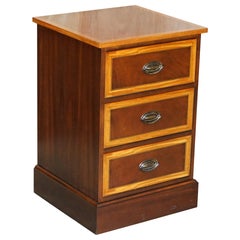 Flamed Hardwood  & Walnut John Tanous Side Lamp Table Sized Chest of Drawers