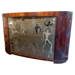 Flamed Rosewood Wardrobe, Unique Piece, Paintings by Voldemar Boberman