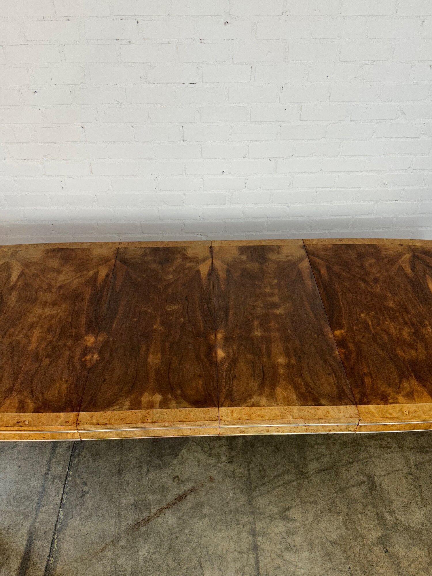 American Flamed Walnut and Burl Wood Dining Table For Sale