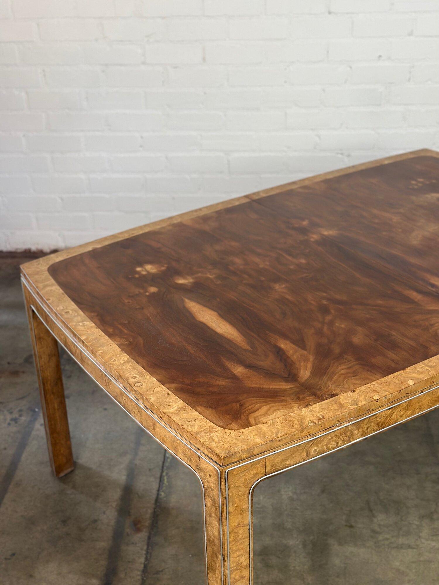 20th Century Flamed Walnut and Burl Wood Dining Table For Sale